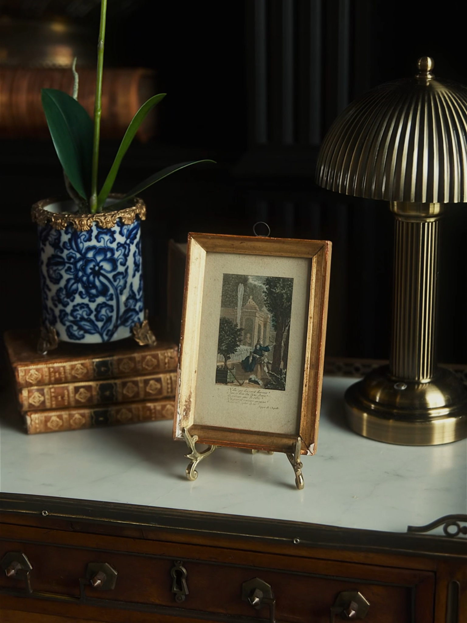 18th Century French Hand-Colored Engraving in Gilt Frame