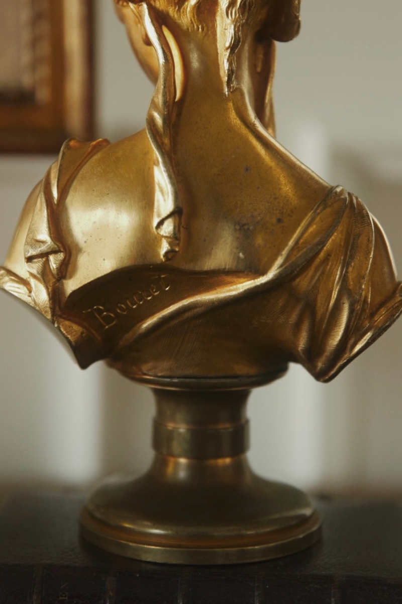 Signed "Bovet" French Gilt Bronze Art Nouveau Maiden Statue