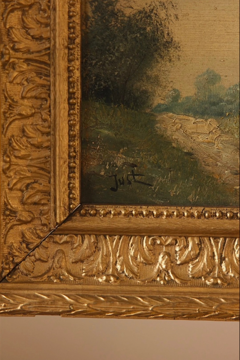 19th C. French Continental School Windmill Landscape with Figures | Oil on Panel