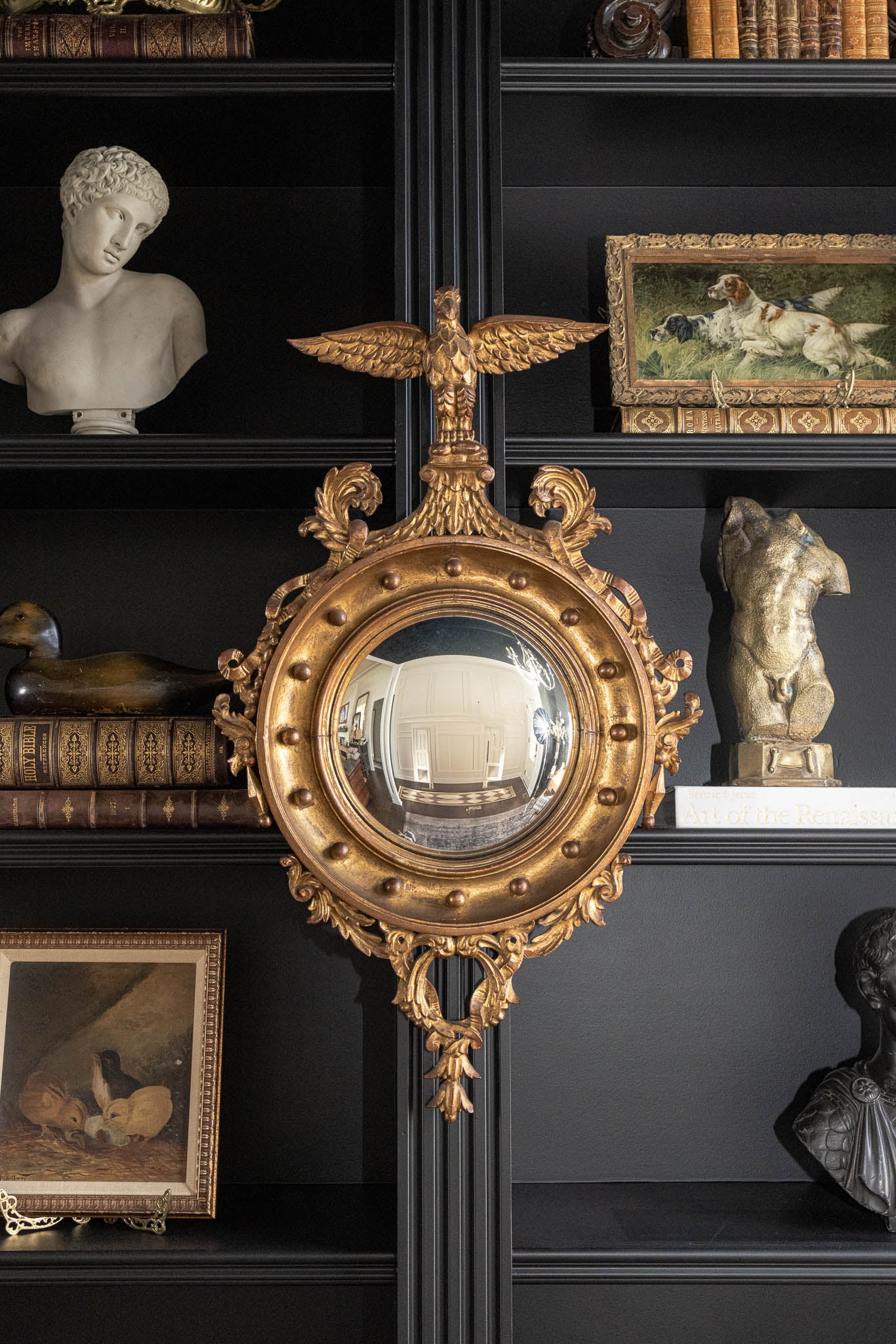 19th Century Federal Style French Convex Mirror with Eagle Crest