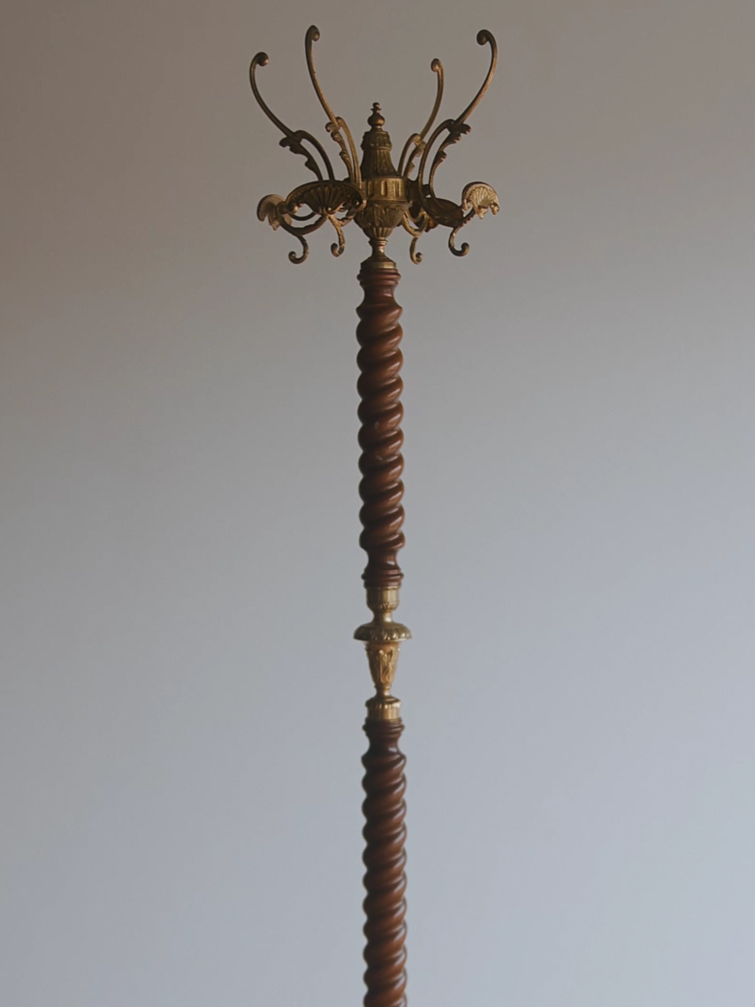 19th Century French Brass & Mahogany Coat Rack