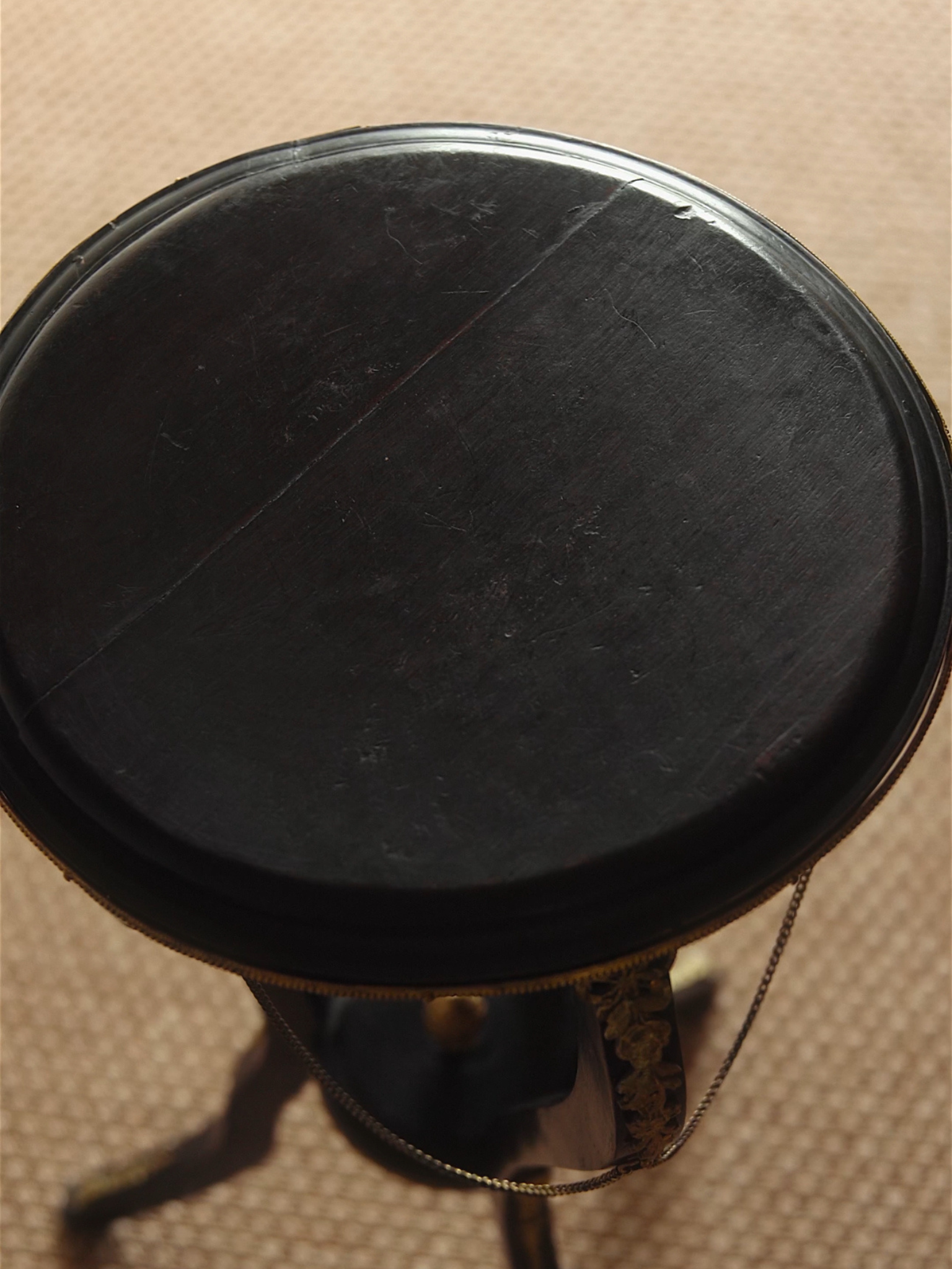 French Empire Revival Ebonized & Ormolu Accent Table with Chain Detail