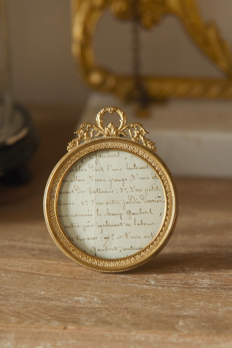 19th Century French Gilt Bronze Round Frame with Laurel Crest