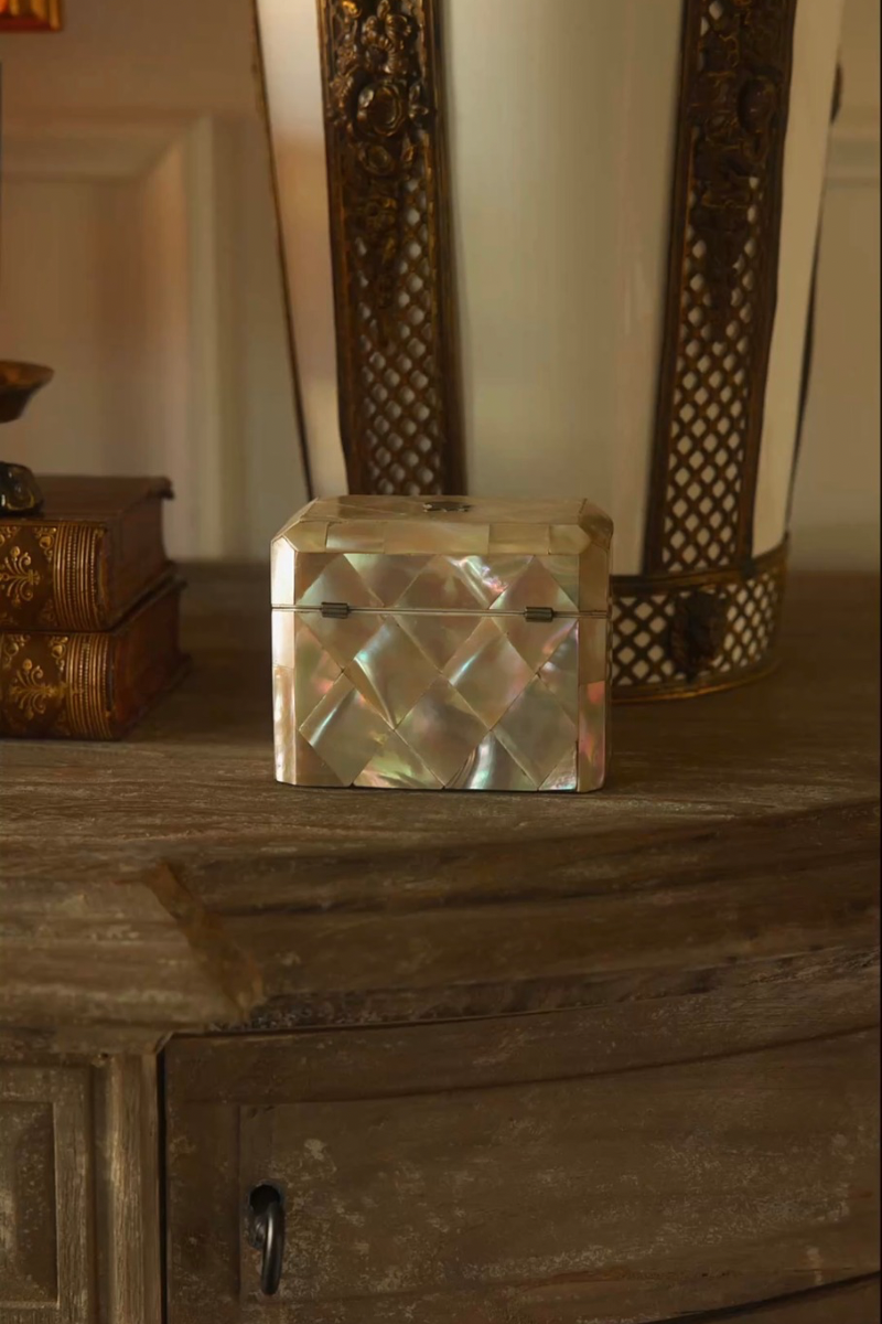 19th Century Mother of Pearl & Sterling Silver Traveling Scent Bottle Casket - 1880