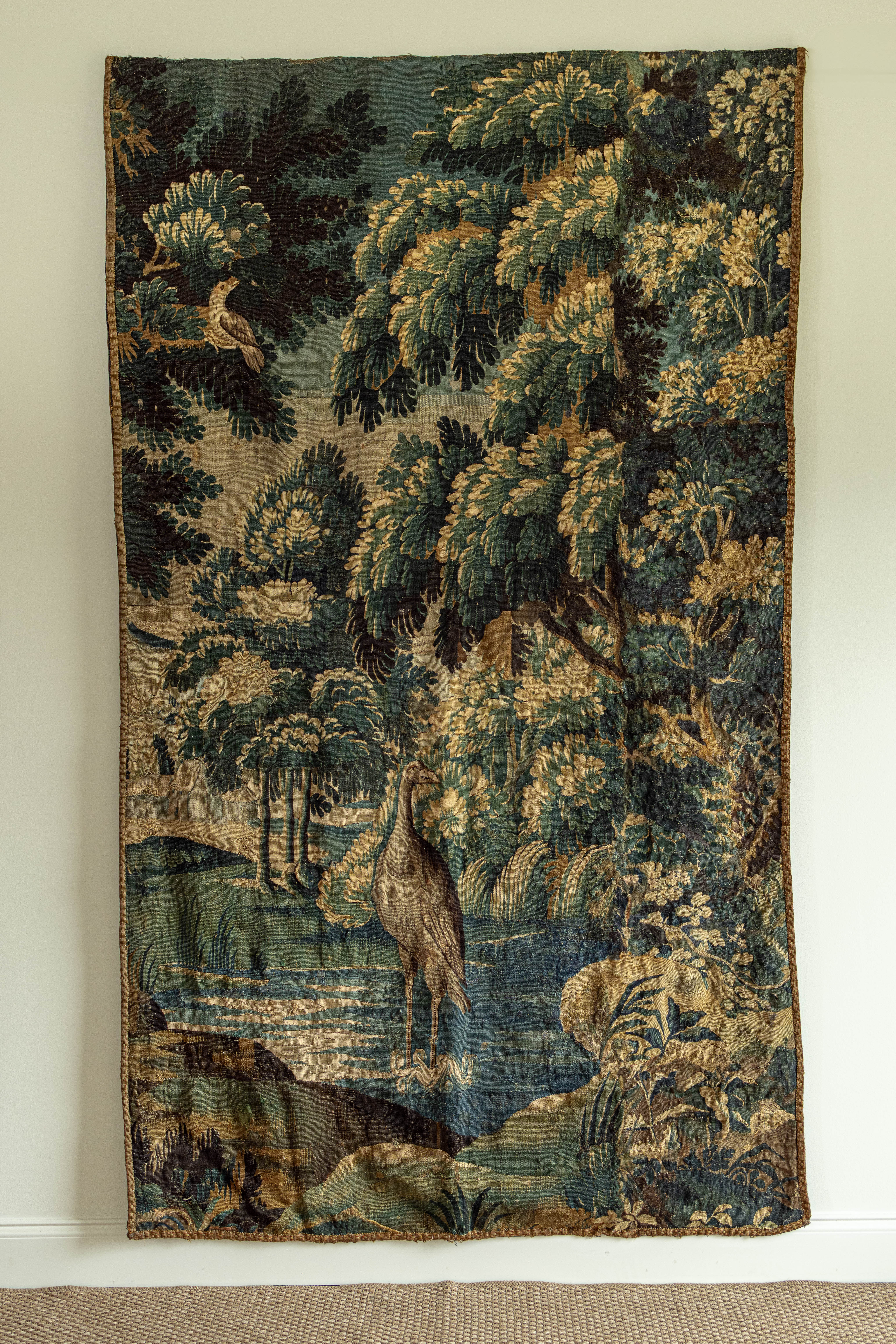 18th-Century French Verdure Tapestry with Heron Scene