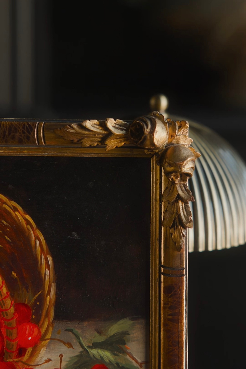 Basket of Cherries | Signed Still Life Oil on Wood Panel