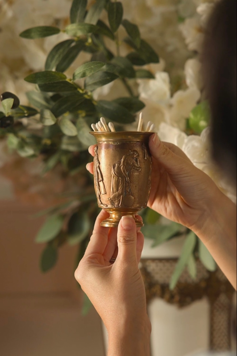 French Classical Revival Bronze Vase or Match Holder with Draped Female Figures, Late 19th Century