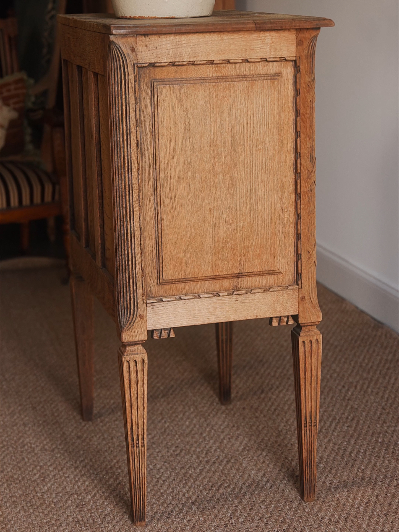 French Neoclassical Carved Oak Petite Commode