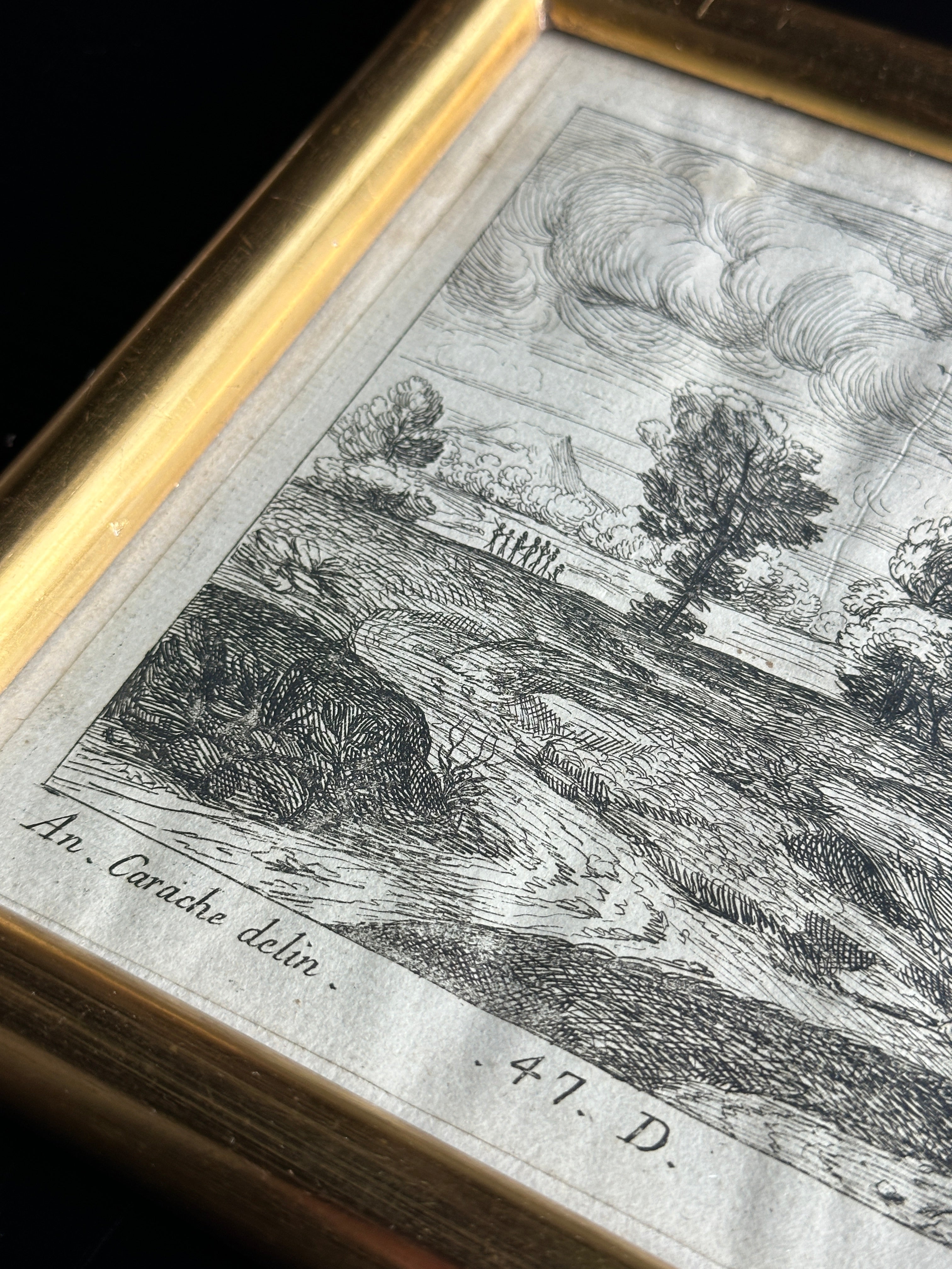 17th Century Landscape Copper Plate Engraving After Annibale Carracci