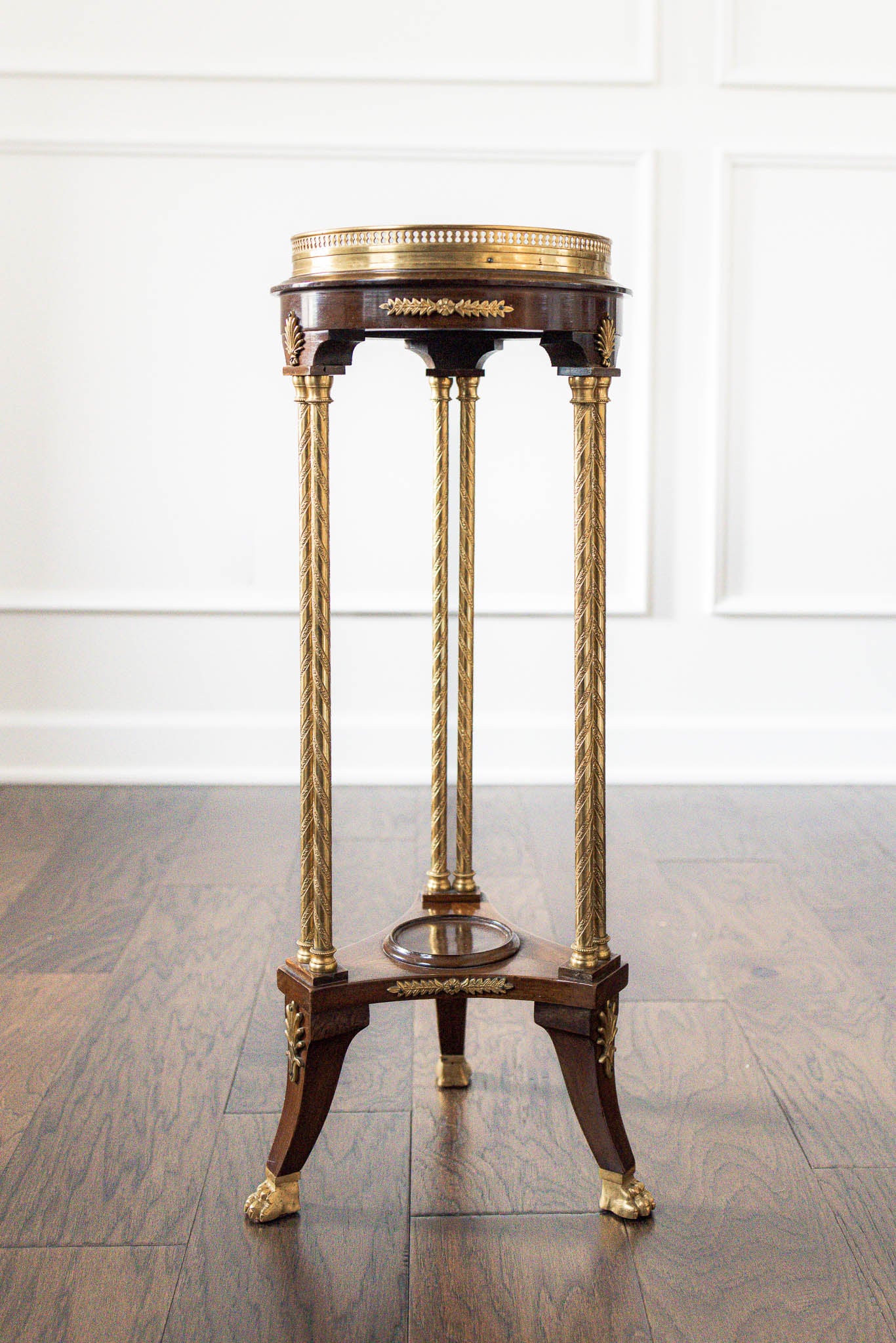 Louis XVI Style Gilt Bronze-Mounted Mahogany Pedestal Table with Green Marble Top