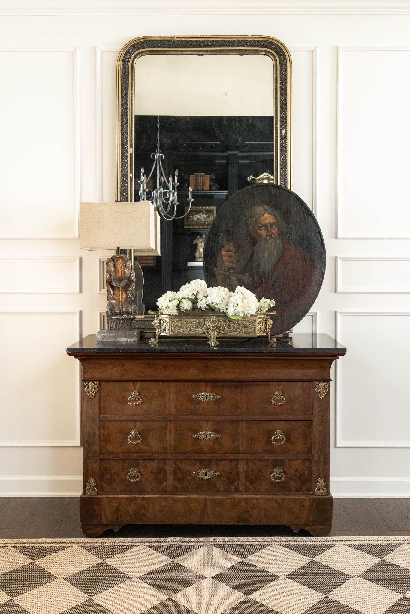 Antique French Empire Commode With Ornate Brass Detailing