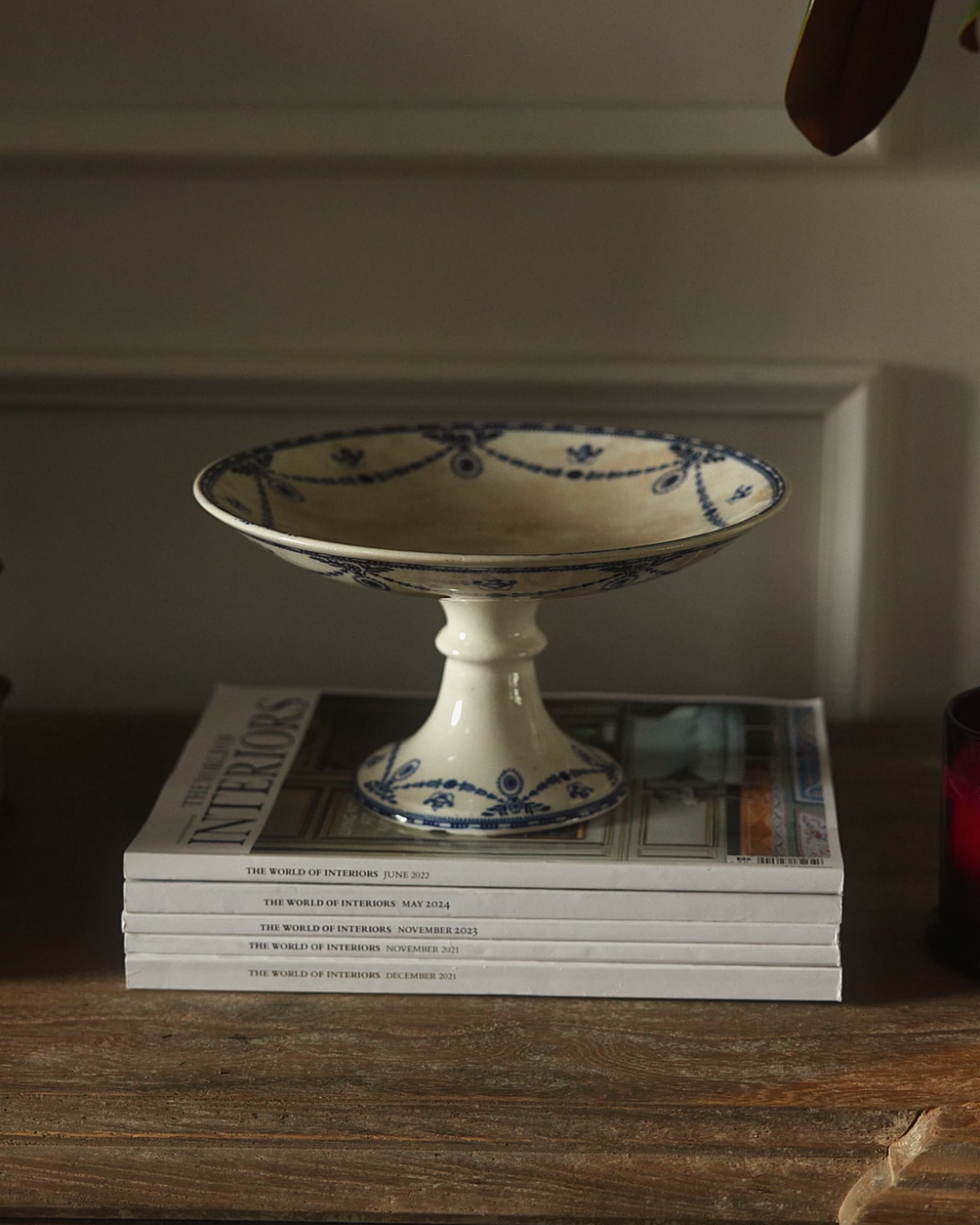 Late 19th Century French Blue and White Faience Compote