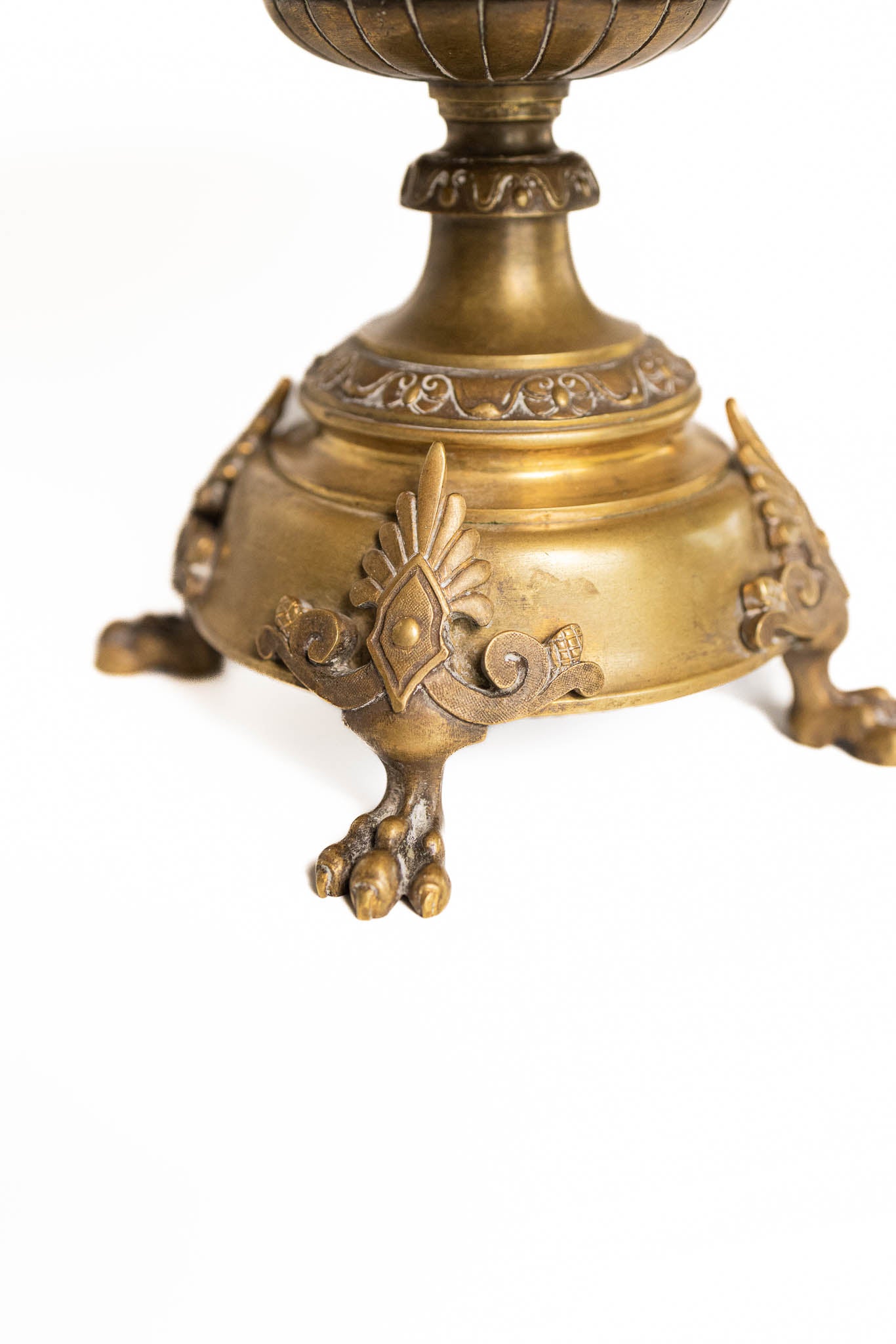 1800s Antique French Gilt Bronze Tazza with Classical Profile Medallion and Paw Feet