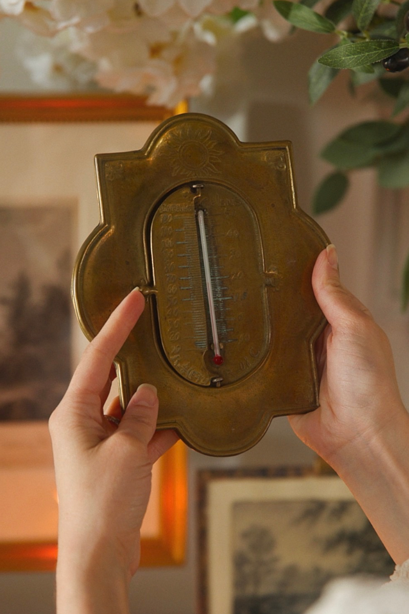 19th Century French Brass Wall Thermometer with Sun Motif