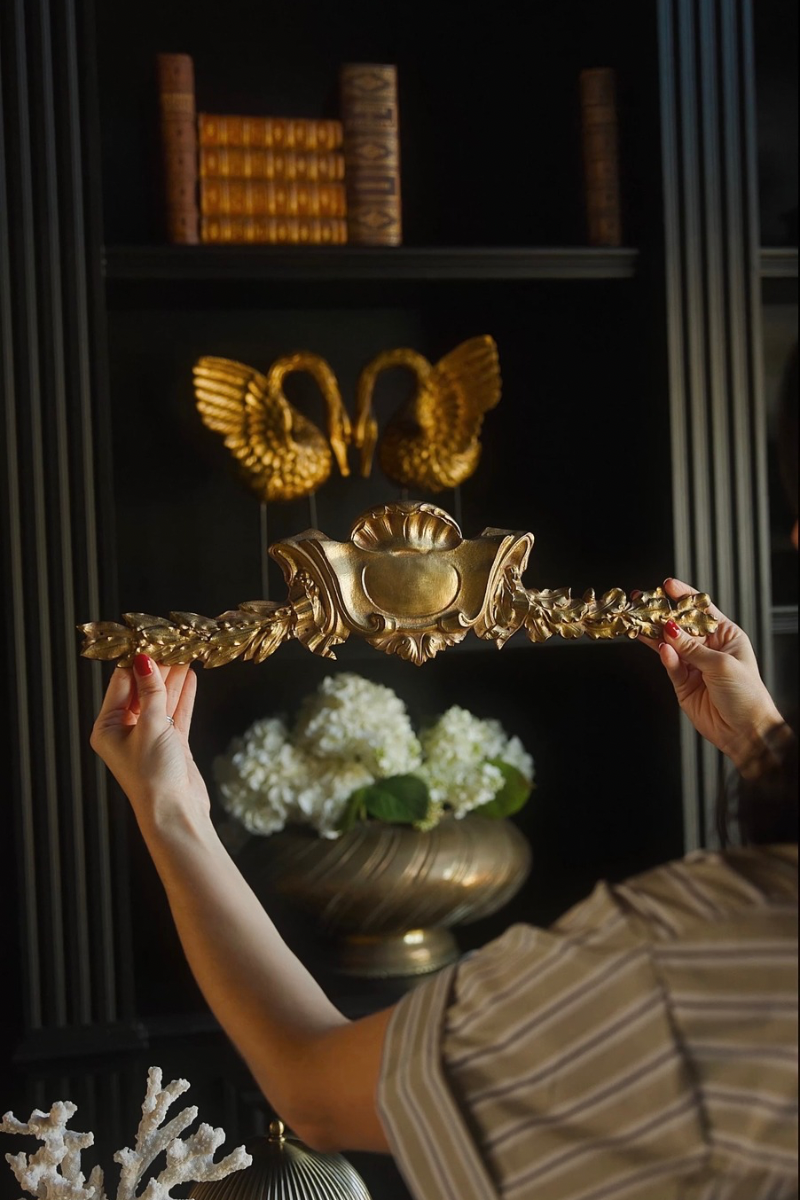 19th Century French Gilt Bronze Louis XV–Style Cartouche & Foliate Furniture Pediment