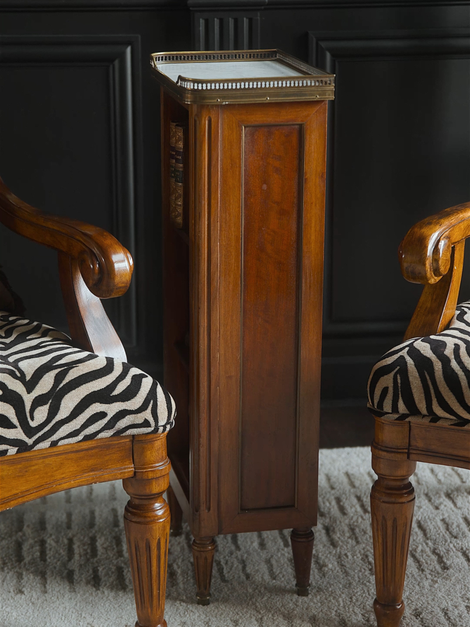 French Marble Top Petite Mahogany Bookcase Table
