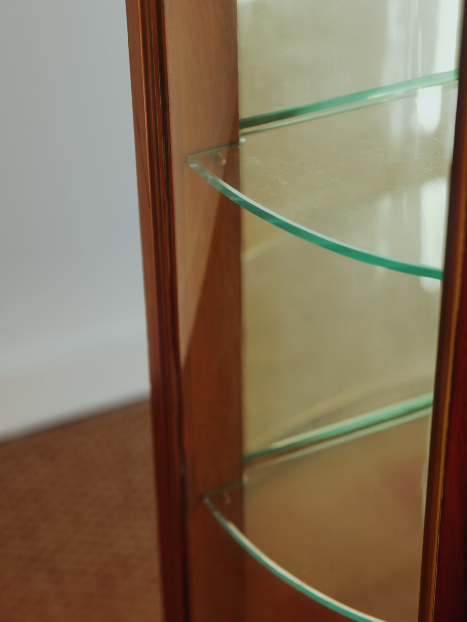 French Louis XVI Curved Vitrine With Rouge Marble Top