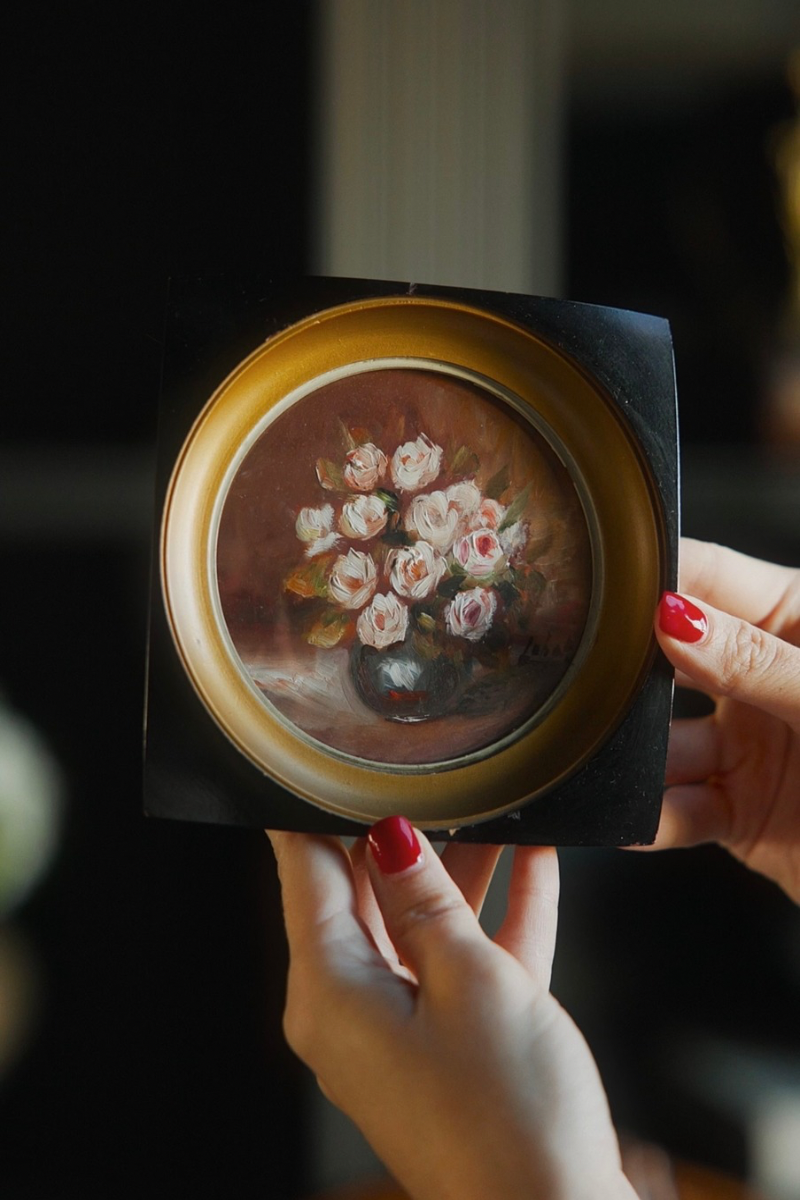 Signed Rose Still-Life Painting in a Black & Gold-Tone Frame