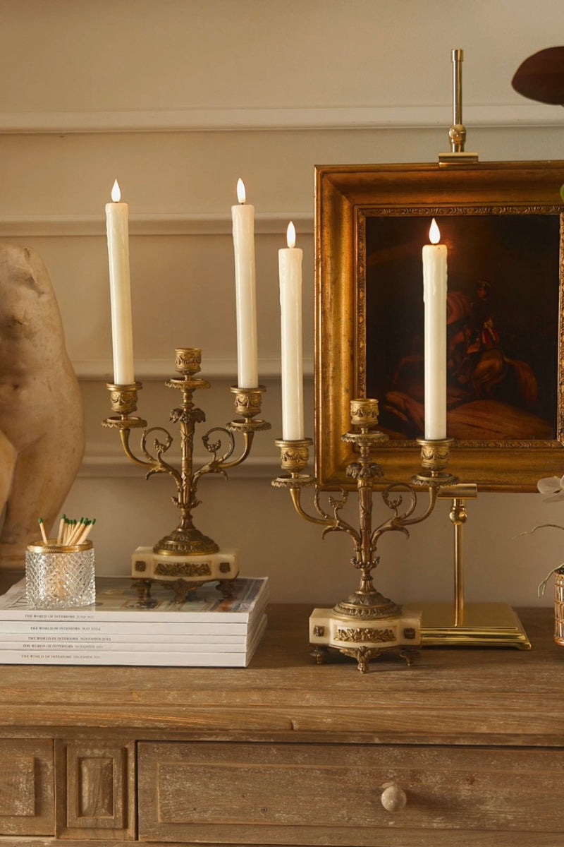 Pair of 19th Century French Alabaster & Bronze Candelabras