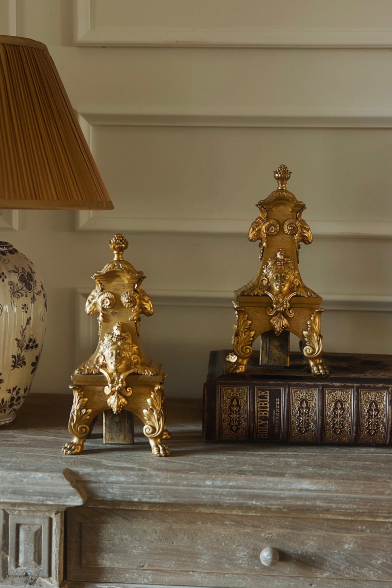 19th-Century French Gilt-Metal Andirons with Ram’s Heads