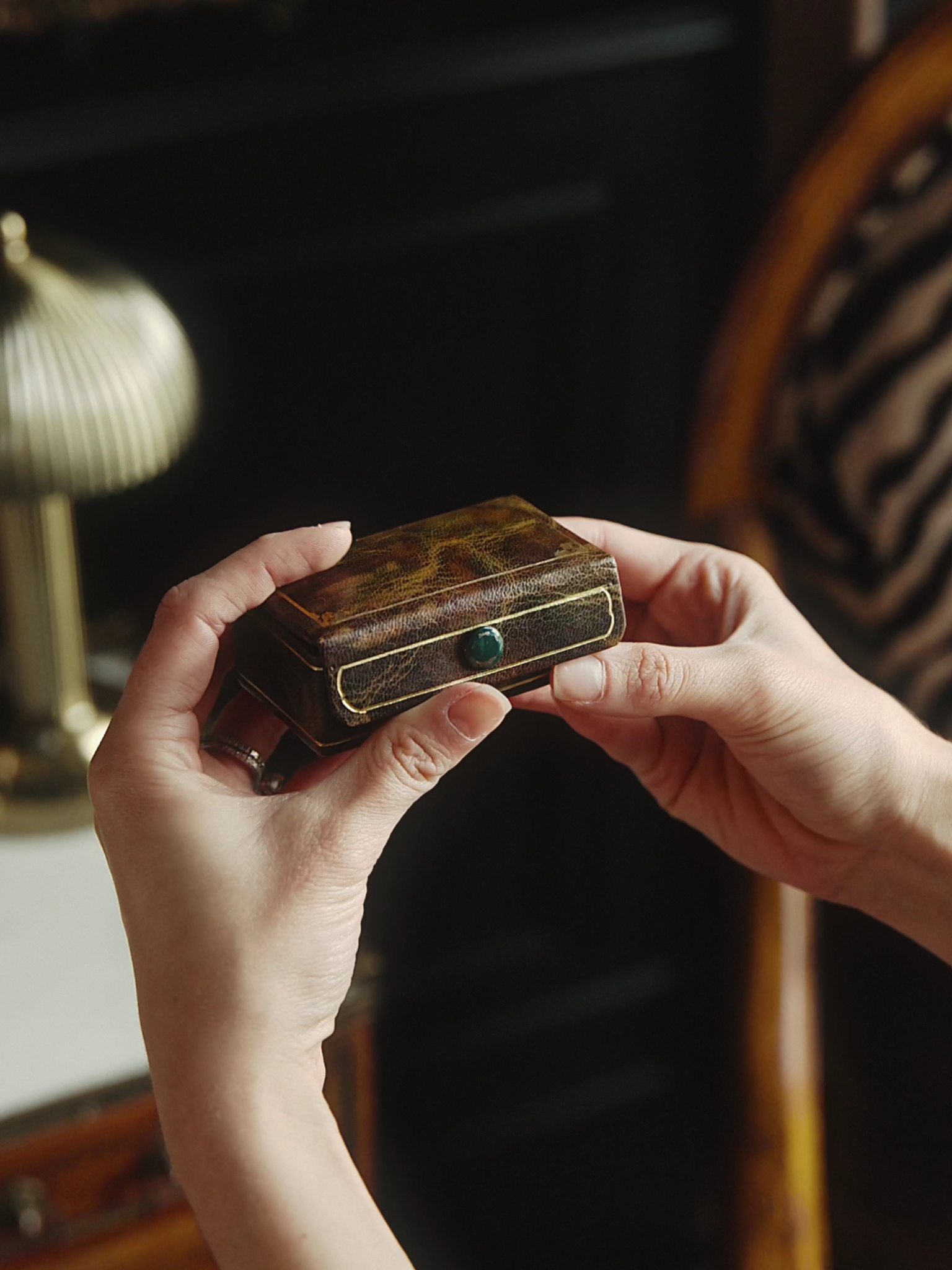 Antique Leather Button-Clasp Box