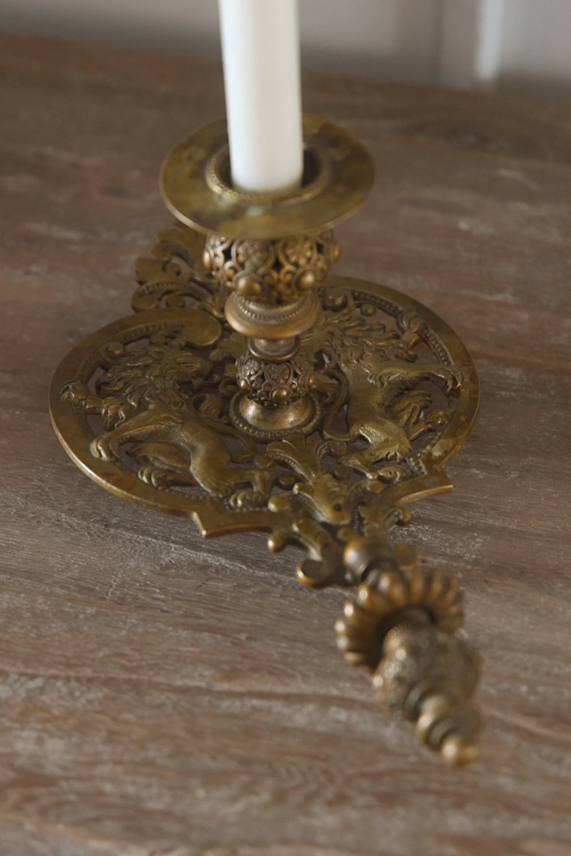 19th Century French Gilt Bronze Lion Chamberstick