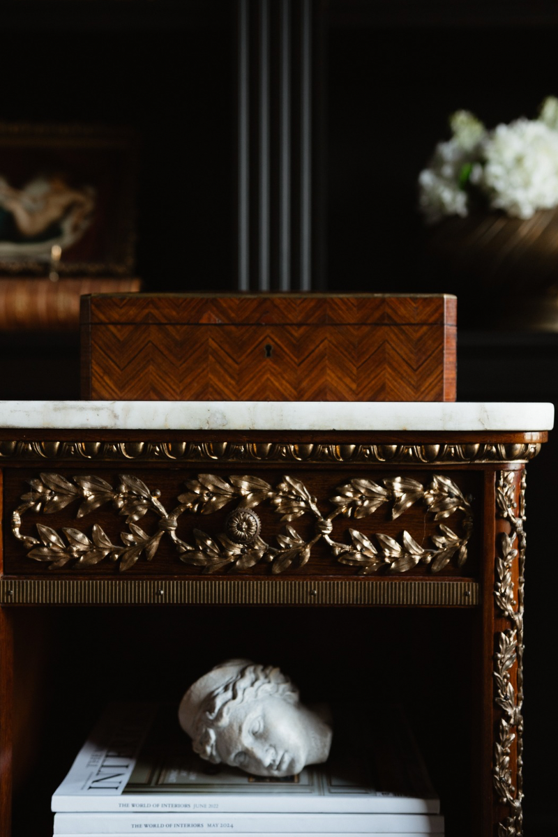 Late 19th Century French Parquetry Inlaid Wooden Glove Box with Brass Trim and Fitted Interior