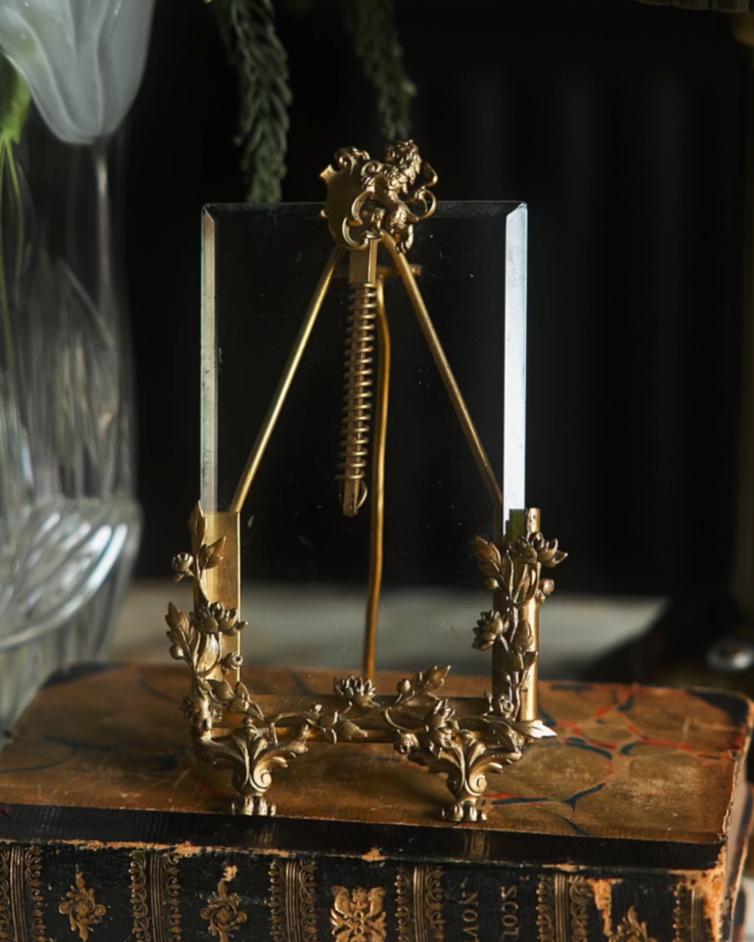 19th Century Gilt Bronze & Glass Photo Frame with Lion Motifs