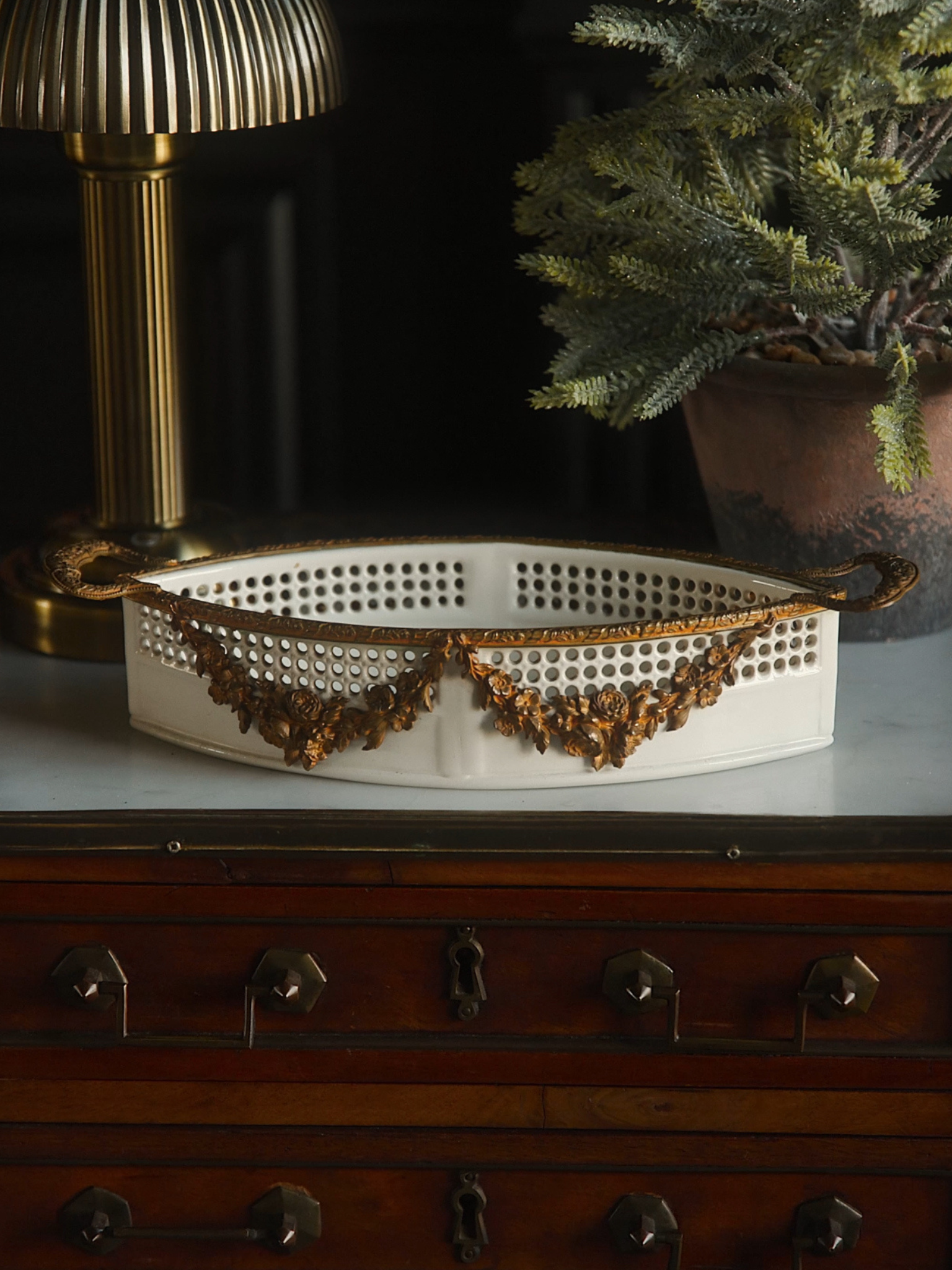 Antique French Neoclassical Jardinière with Gilded Floral Swags