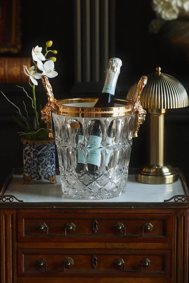 Cherub Handled Crystal and Bronze Ice Bucket