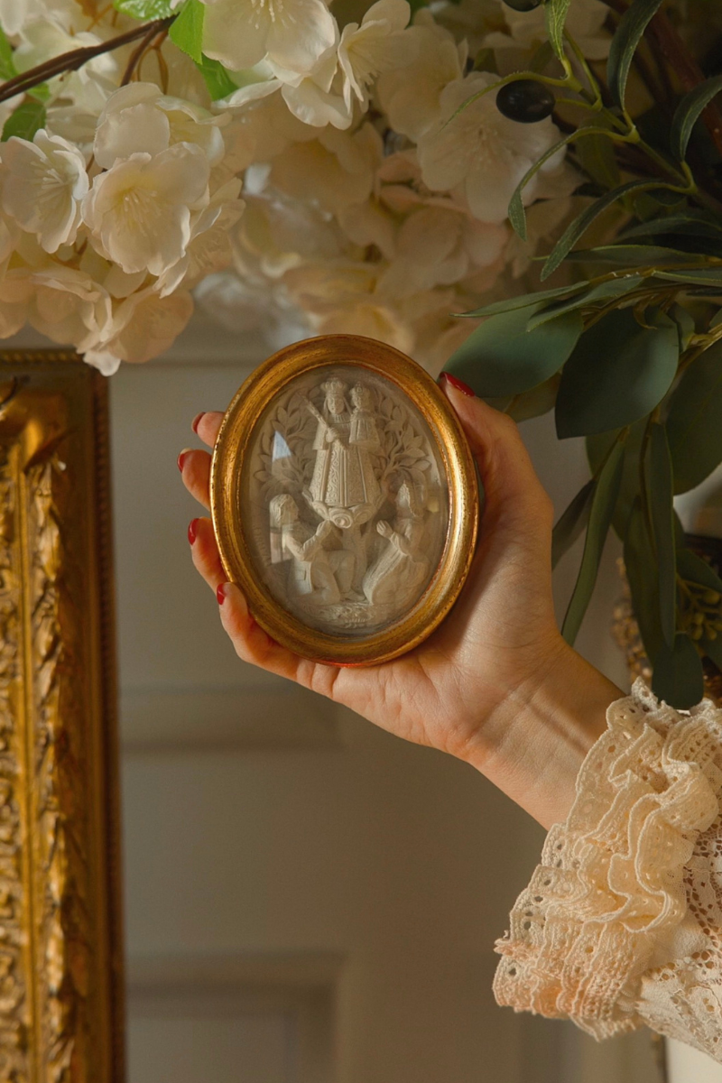 19th-Century Madonna and Child Devotional Relief in Gilt Frame