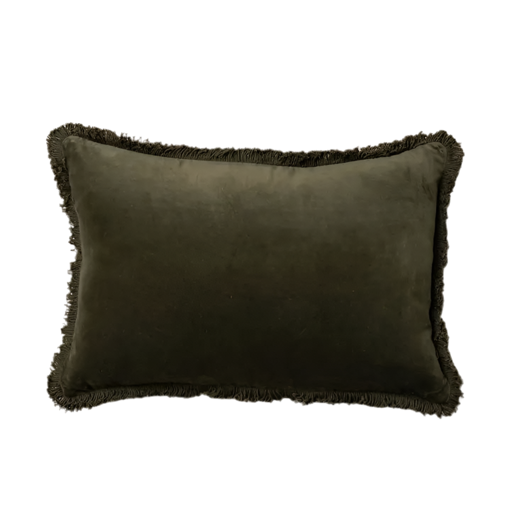 Velvet Moss Fringe Lumbar Pillow Case