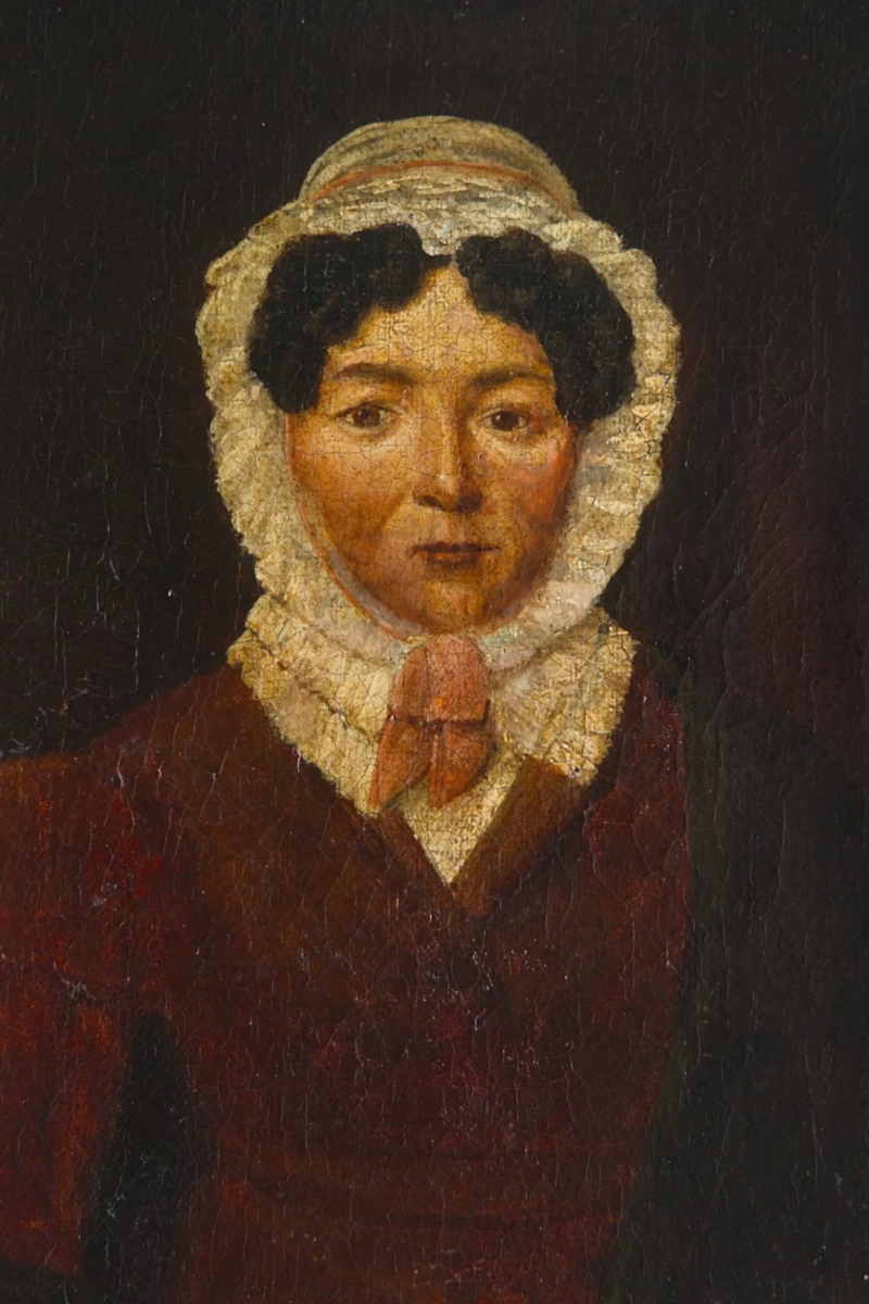 Portrait of a Woman in a Lace Bonnet | Antique Framed Oil on Canvas