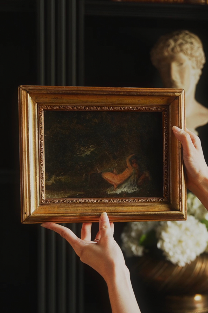 19th Century Reclining Female Figure Oil on Board