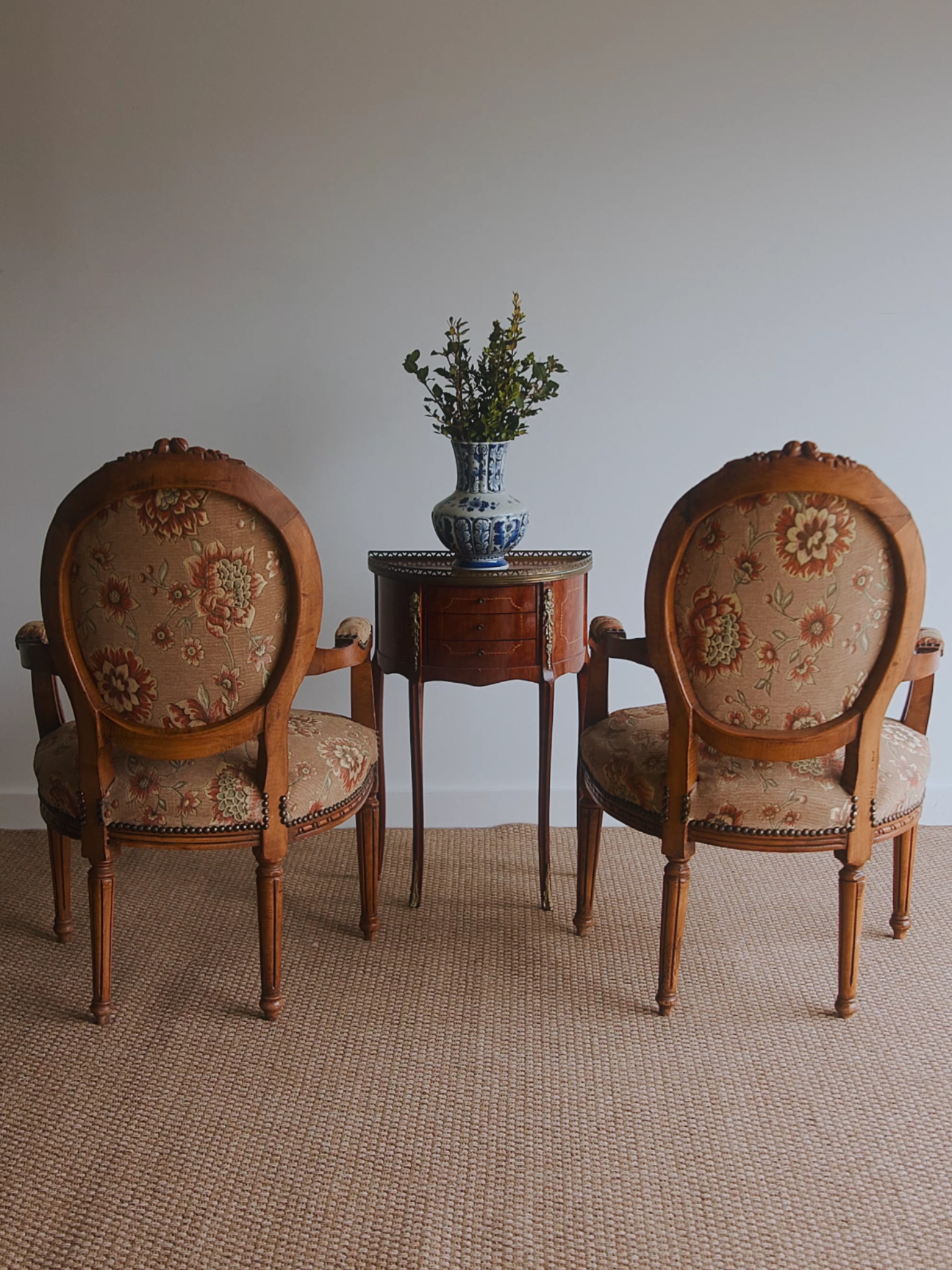 Pair of Antique French Louis XVI Carved Fauteuils