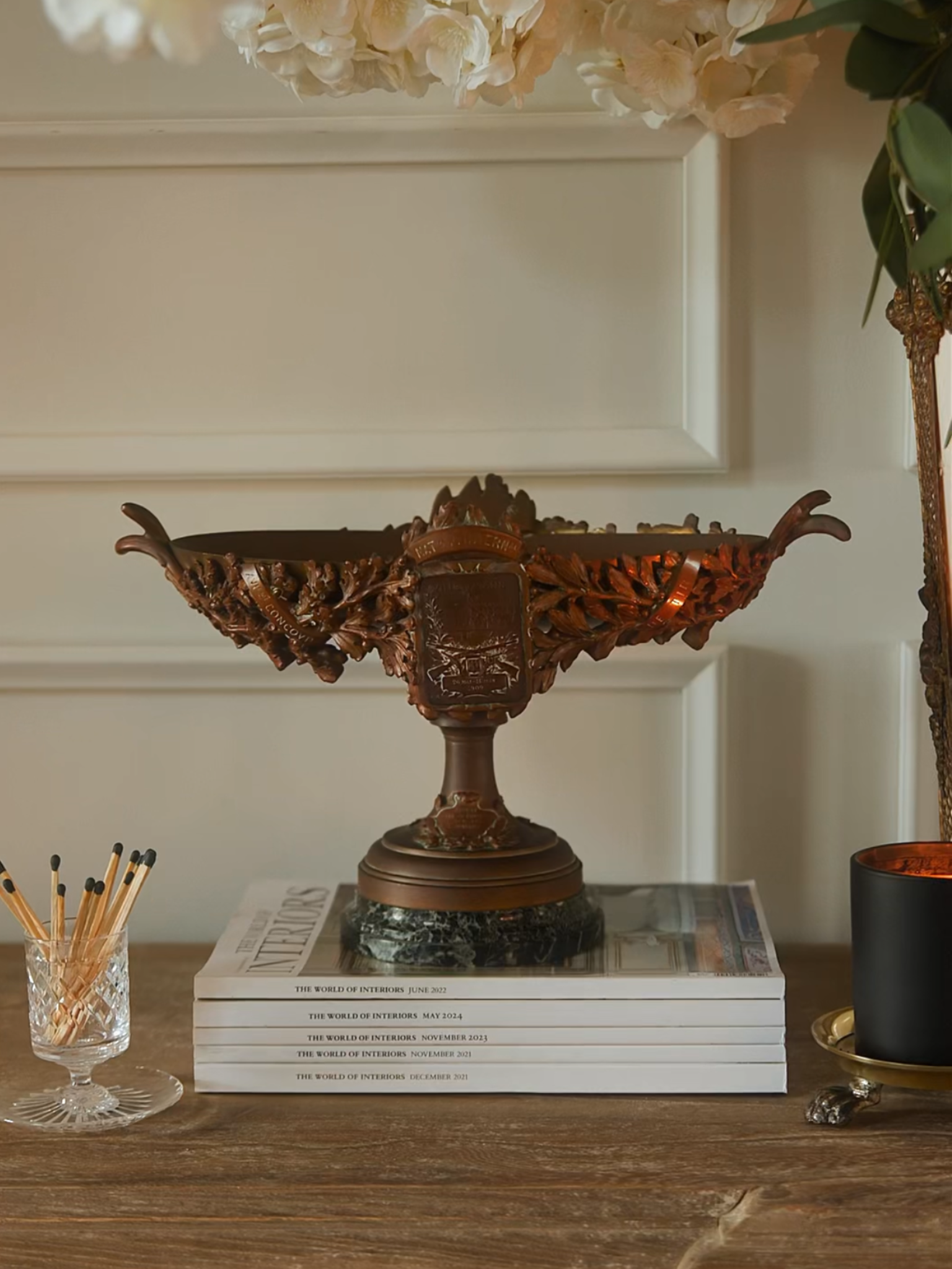 19th Century French Bronze Trophy Urn on Marble Base
