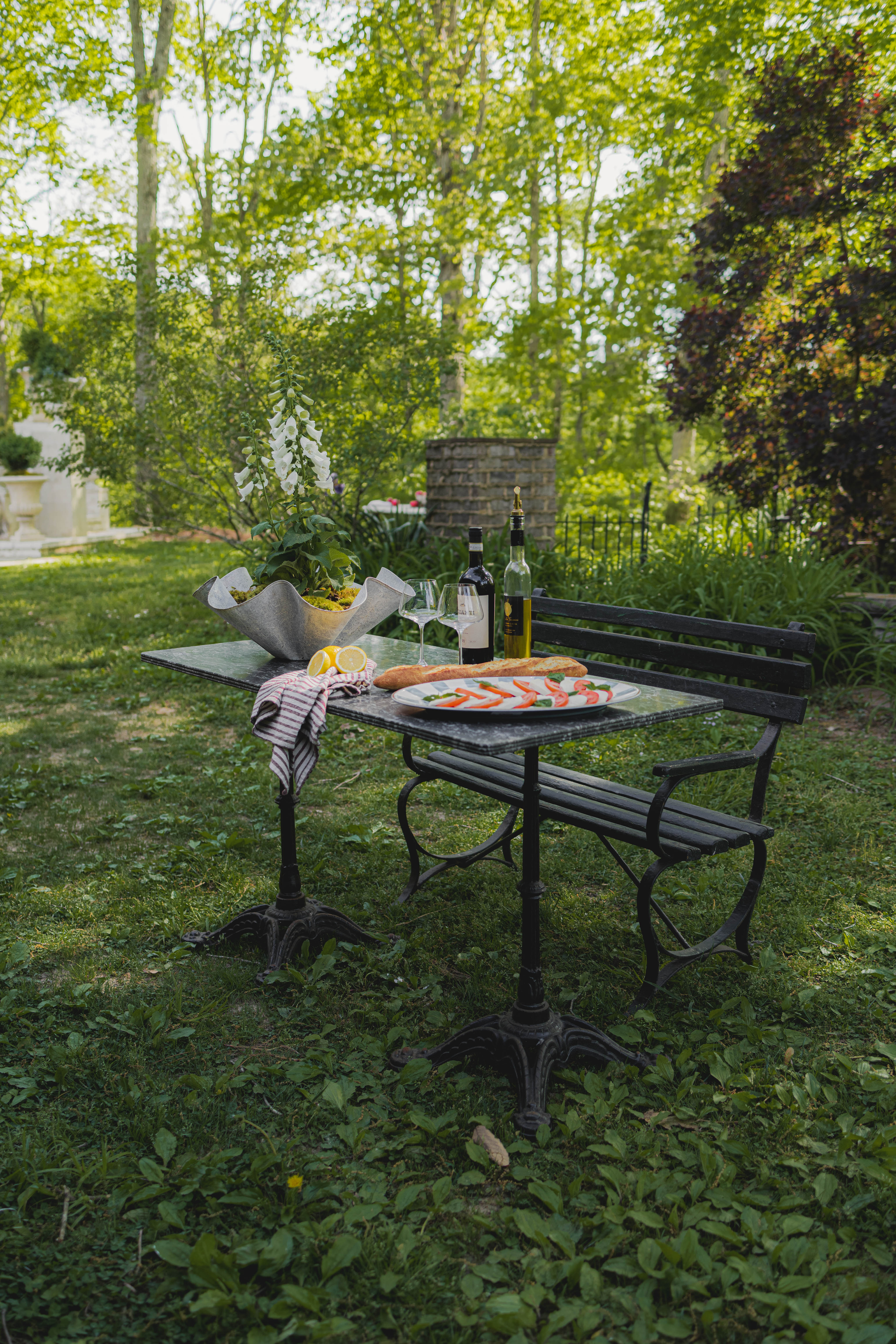 French Black Marble Top Garden Table