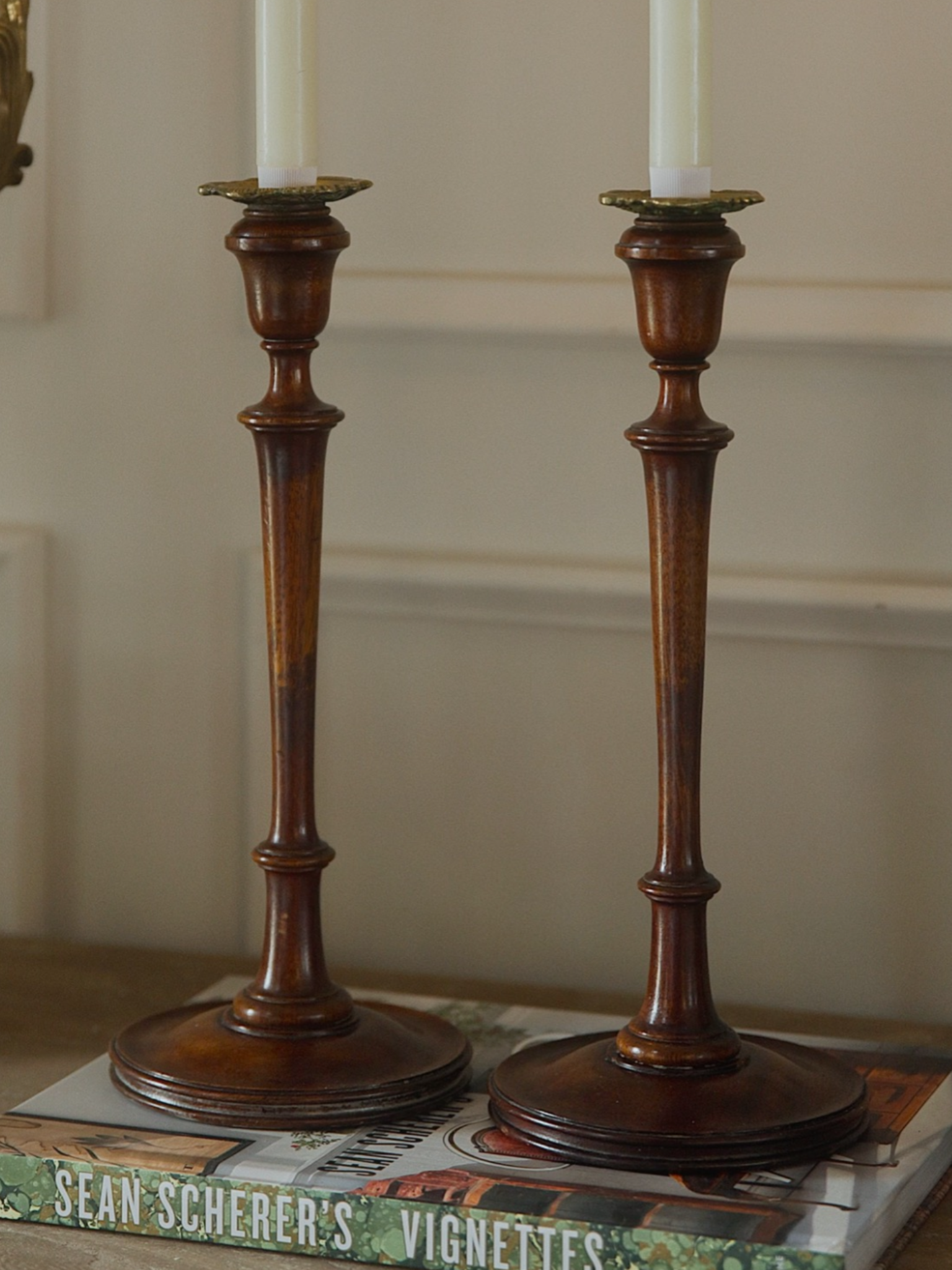 19th Century Turned Mahogany Candlestick Pair