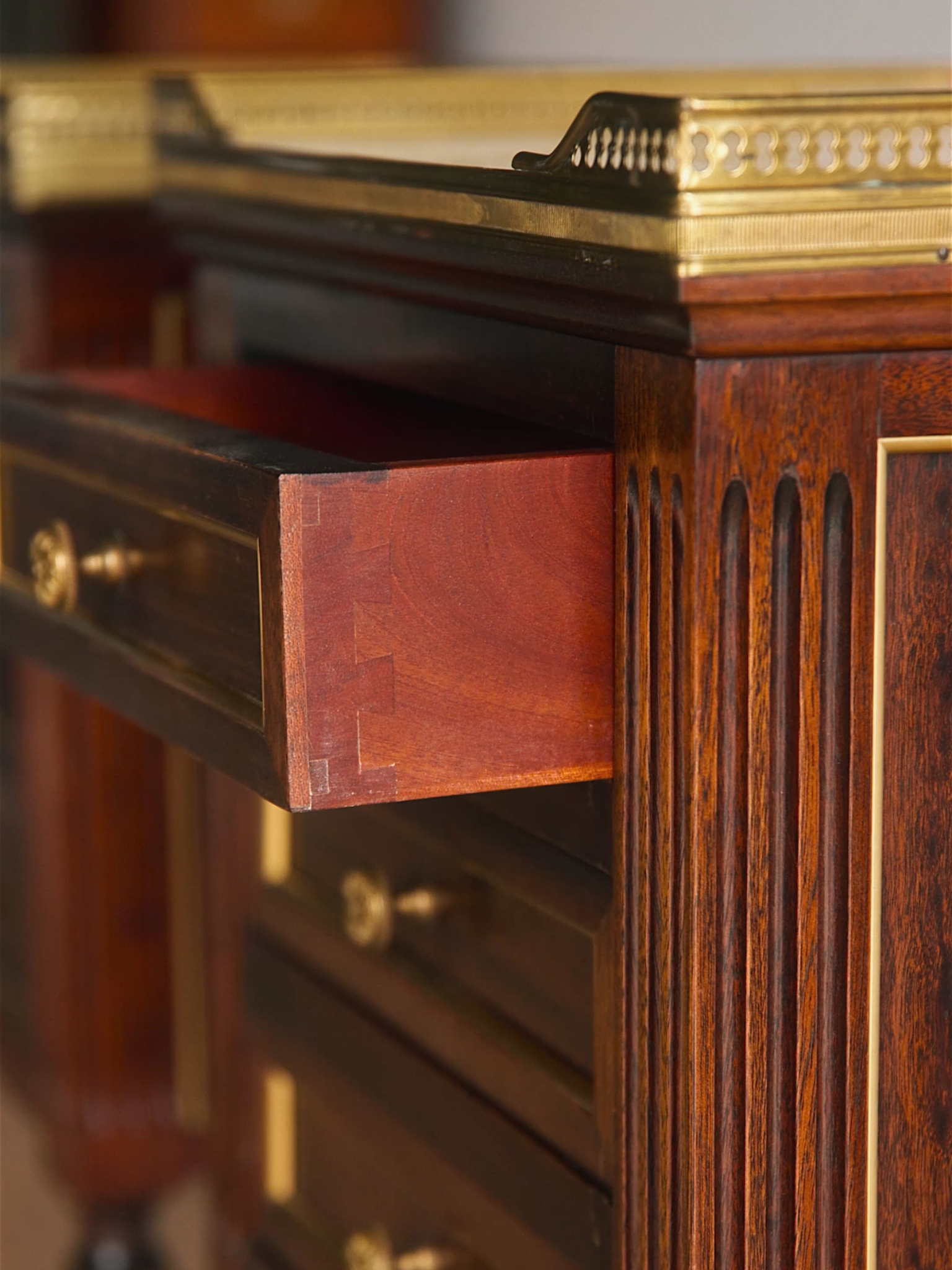 Pair of French Louis XVI–Style Nightstands With Marble Tops