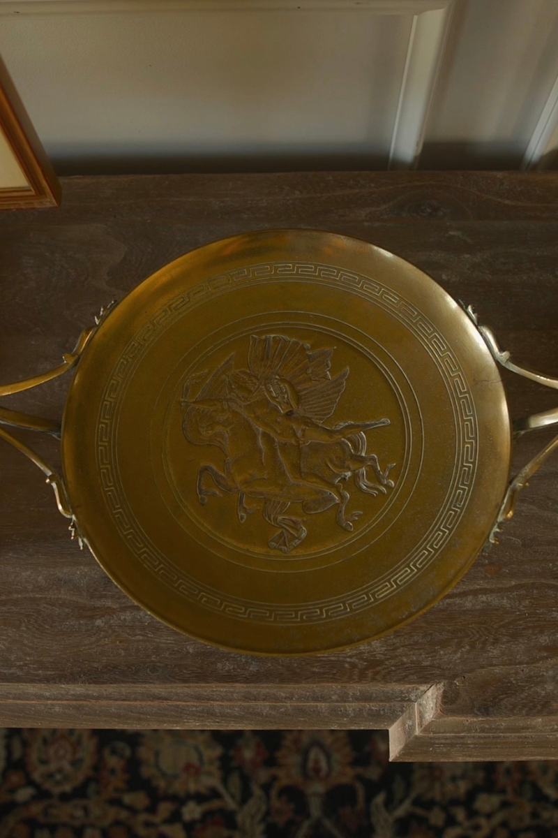 19th C. French Grand Tour Neoclassical Bronze Tazza with Classical Face Handles