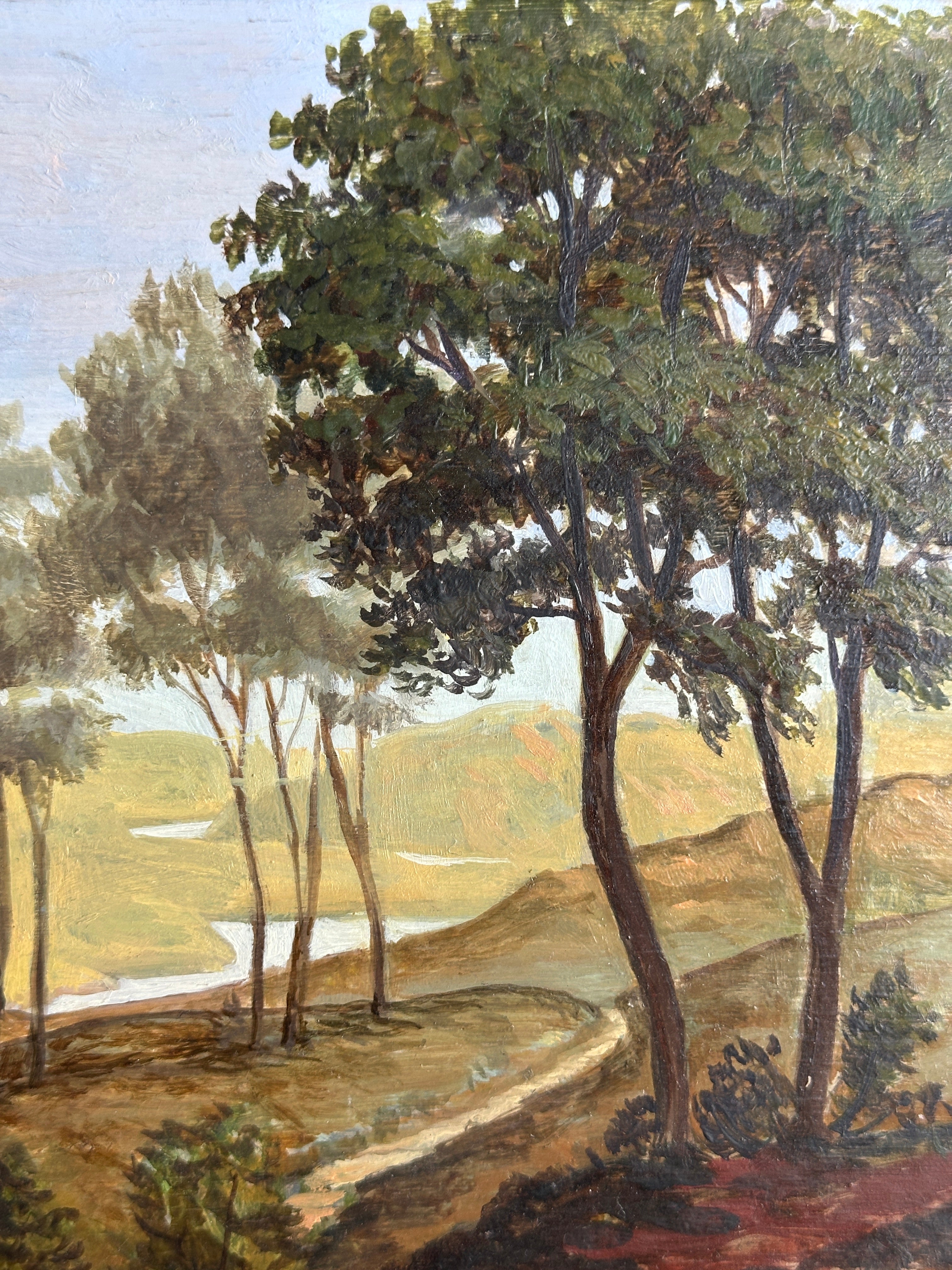 Antique Landscape Painting on Panel - Wondering Upon the Trees