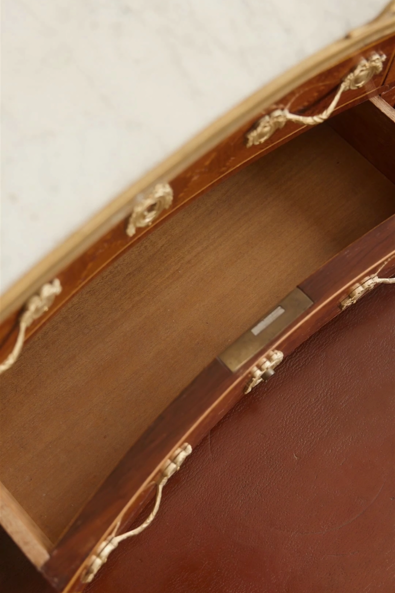 19th Century French Louis XV–Style Marquetry Writing Desk with Marble Gallery Top