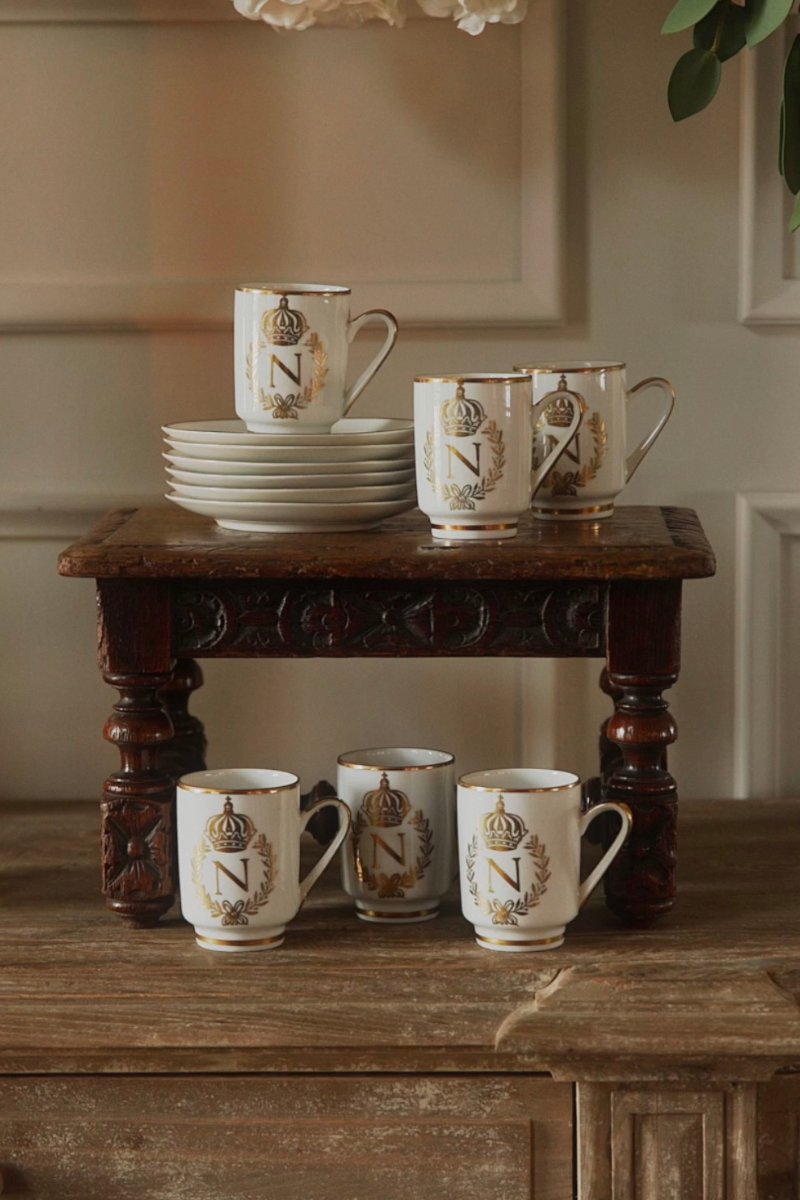 Napoleonic Imperial Monogram Porcelain Espresso Service, Limoges France (Set of 6)