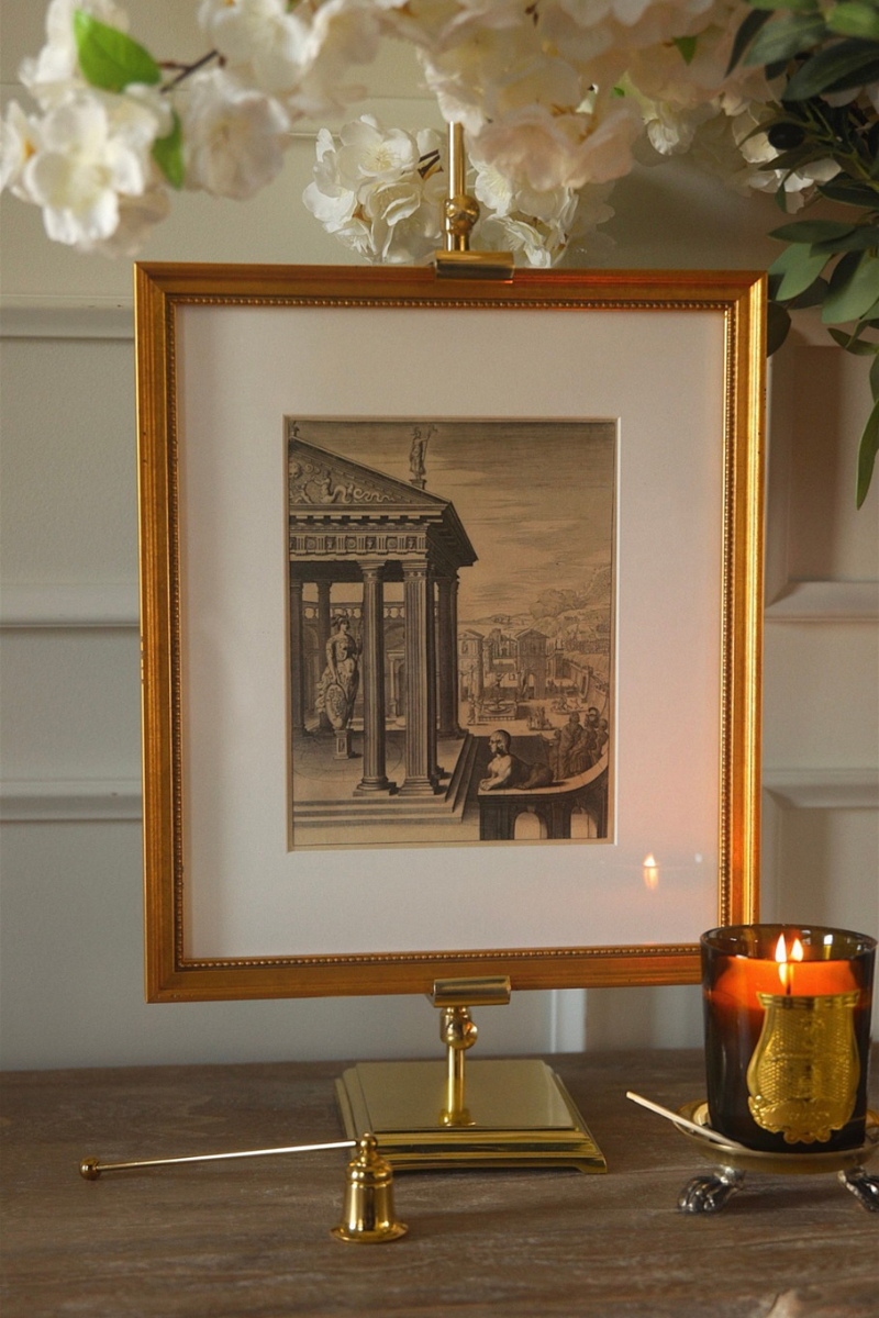 18th Century European Architectural Engraving of a Classical Temple Scene - Newly Custom Framed