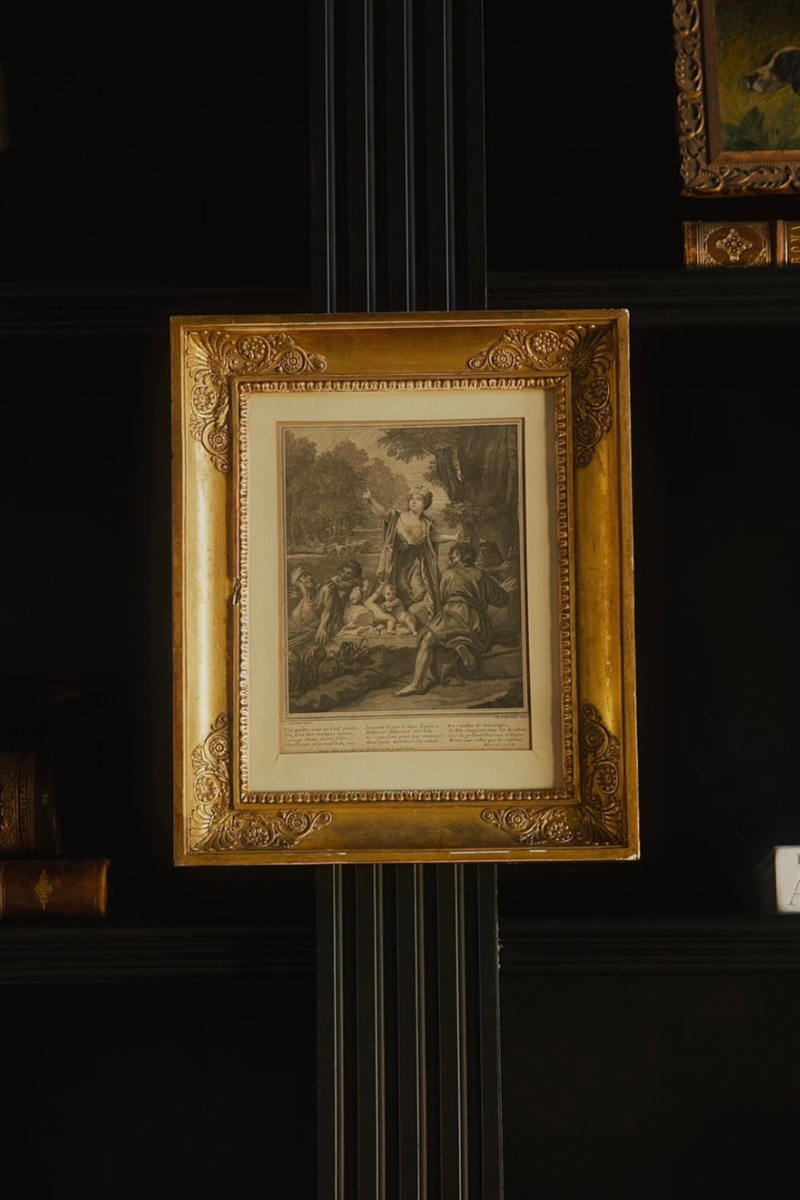 “Latona & the Lycian Peasants” — French Mythological Etching by Jean-Baptiste Scotin after Jean Jouvenet, Published by Joseph Limosin, in an Ornate Gold-Finished Frame