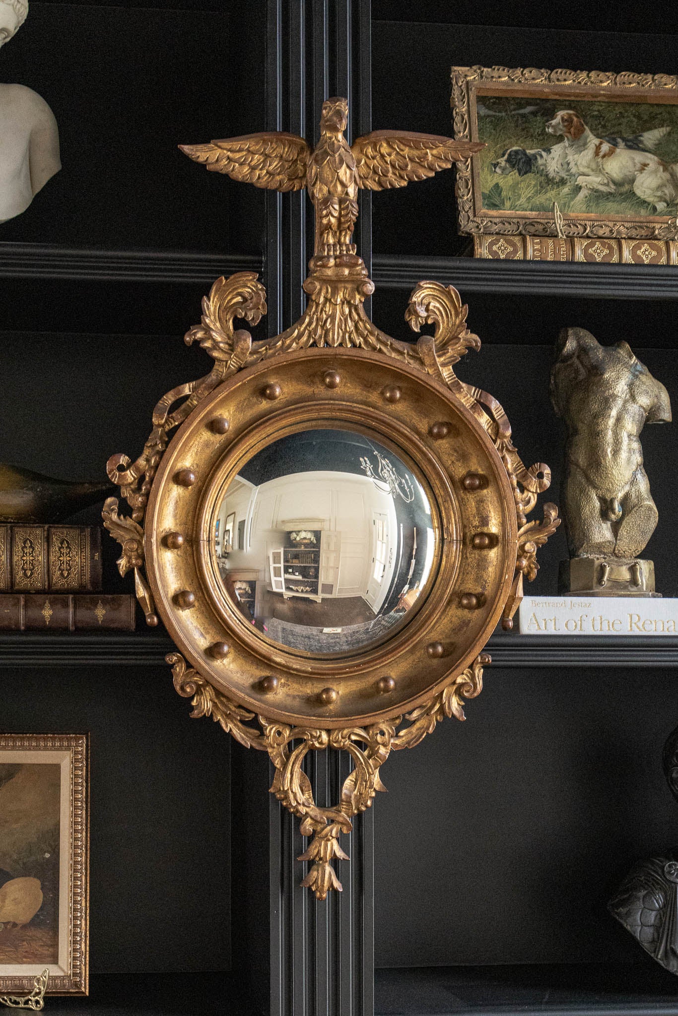 19th Century Federal Style French Convex Mirror with Eagle Crest