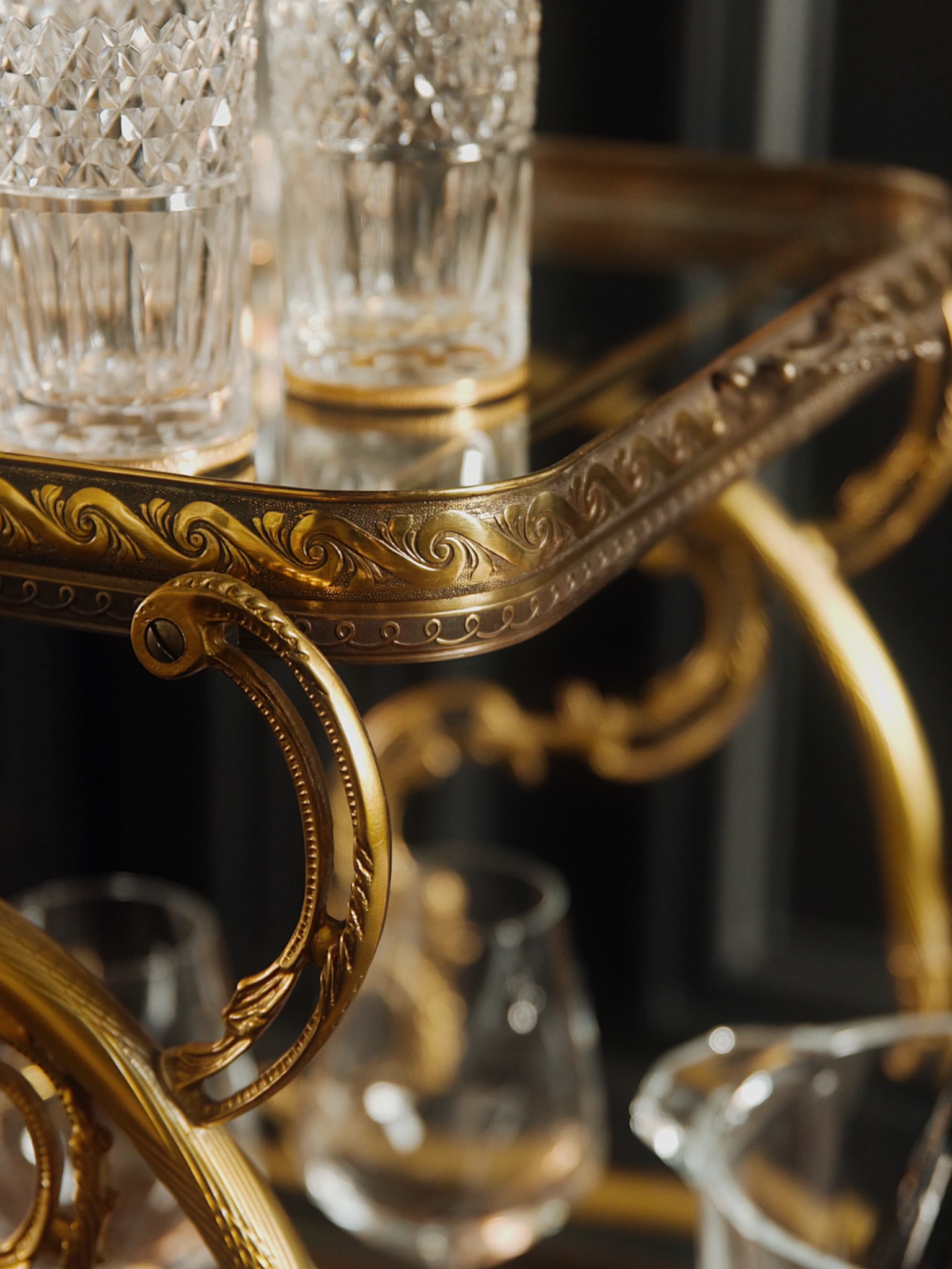 French Gilded Bar Cart With Cut Glass Accents
