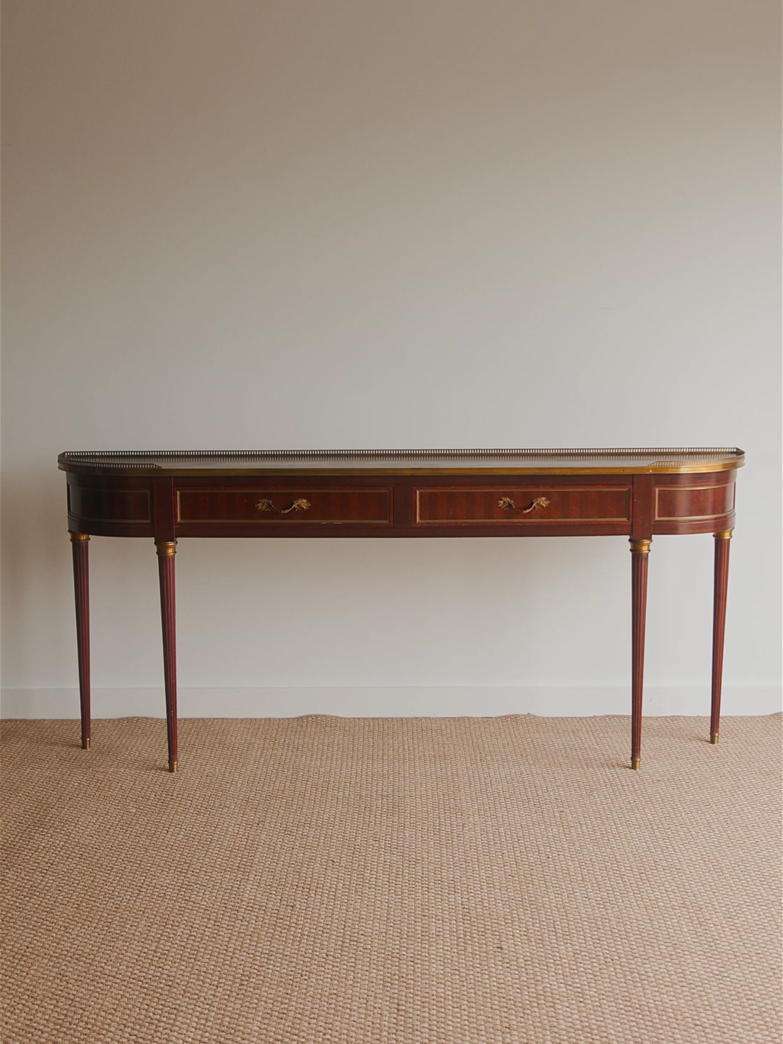 Louis XVI–Style Mahogany Console Table with Bronze Mounts & Dovetail Drawers
