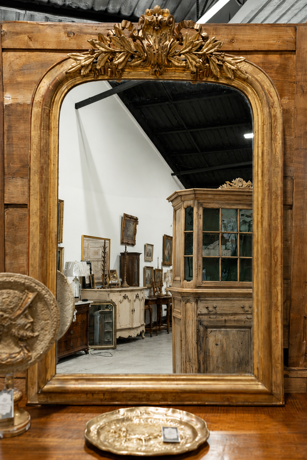 Louis Philippe Giltwood Mirror with Floral Crest