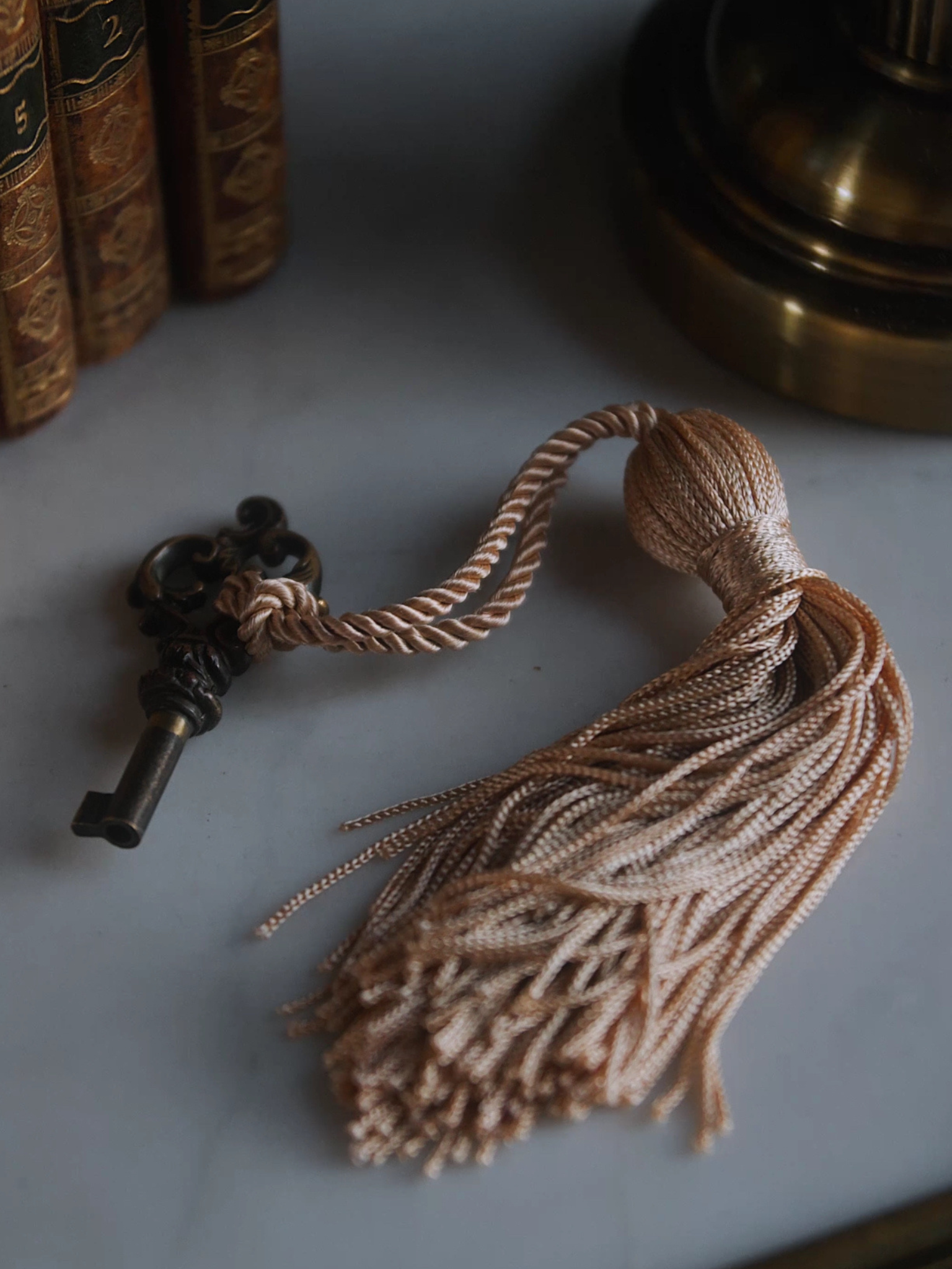 Antique Brass Key With French Champagne Tassel